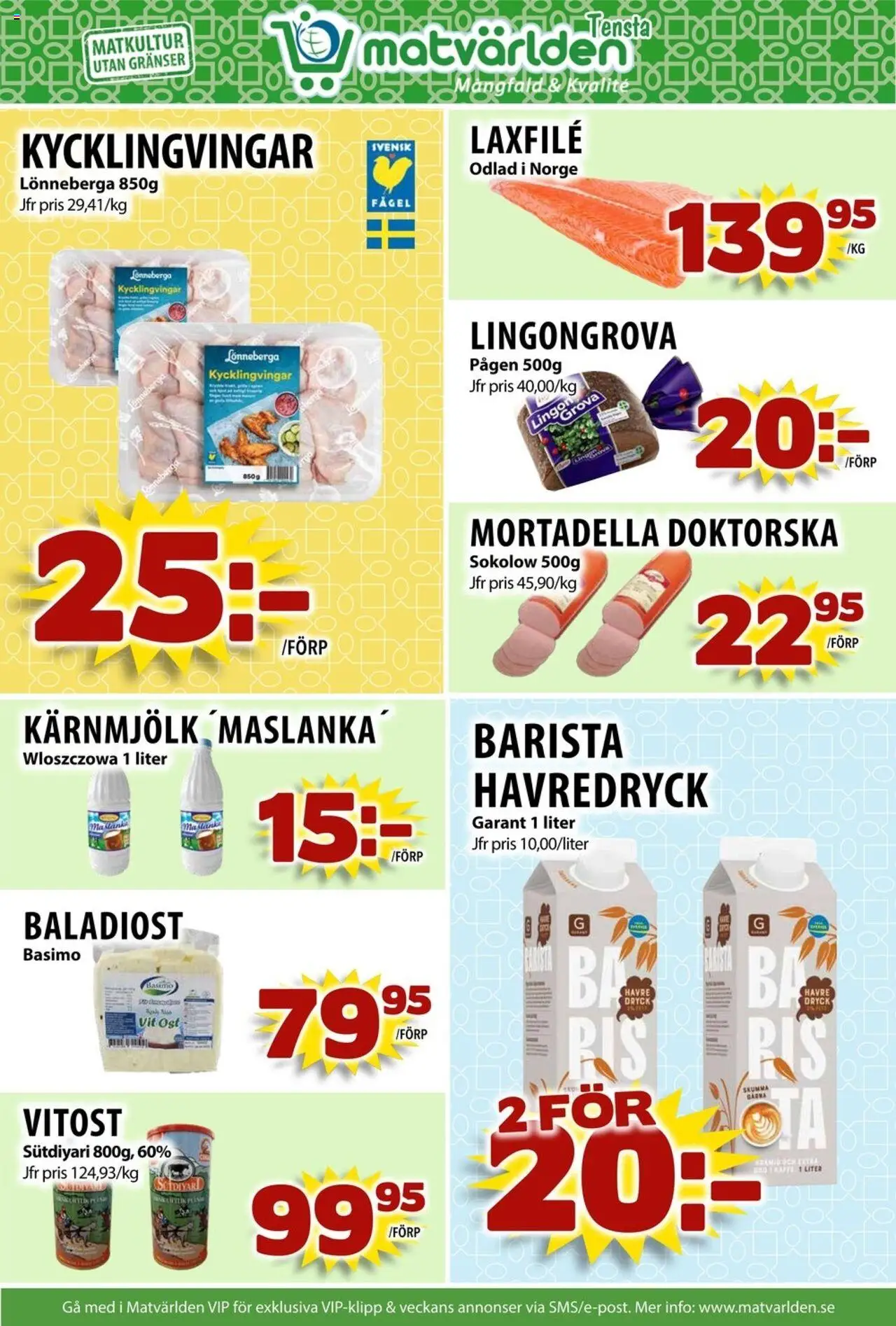 Matvärlden reklamblad aktuell från 25.08.2025 | Sida: 2 | Produkter: Lingongrova, Havredryck, Ost