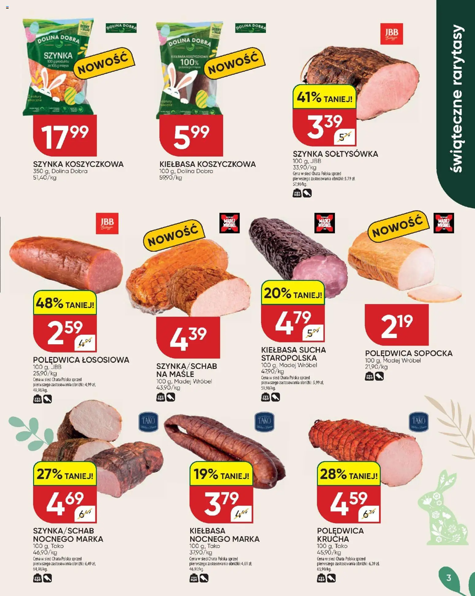 Chata Polska gazetka od 16.03.2026 | Strona: 3 | Produkty: Kiełbasa, Szynka