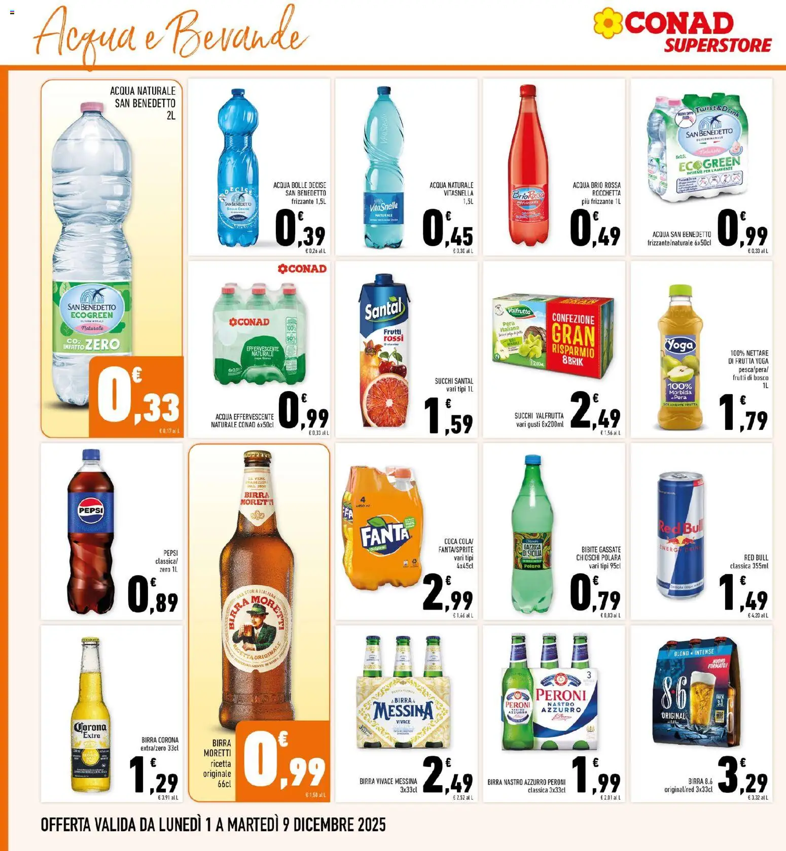 Volantino Conad del 01.12.2025 | Pagina: 22 | Prodotti: Birra, Acqua naturale, Bibite, Red Bull