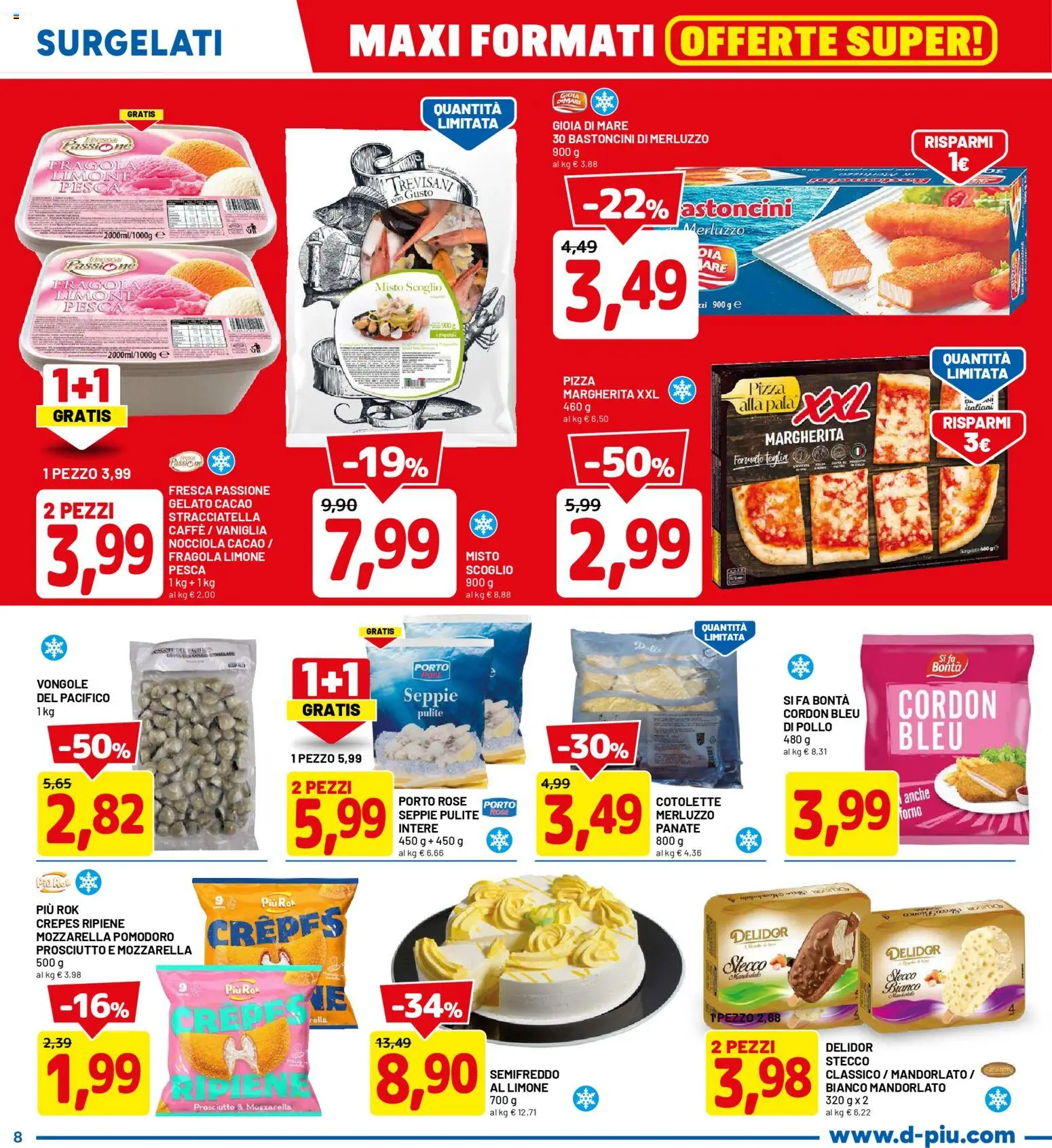 Volantino D Più del 20.04.2026 | Pagina: 8 | Prodotti: Teglia, Gelato, Mozzarella, Prosciutto