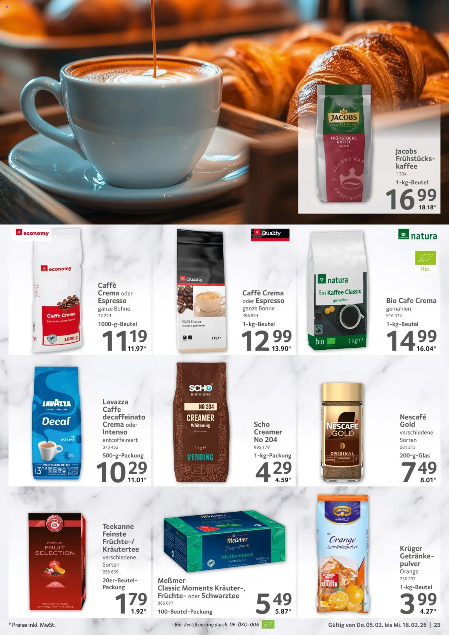 Selgros Gastronomie – gültig ab 05.02.2026 | Seite: 23 | Produkte: Lavazza, Kaffee, Messmer, Teekanne