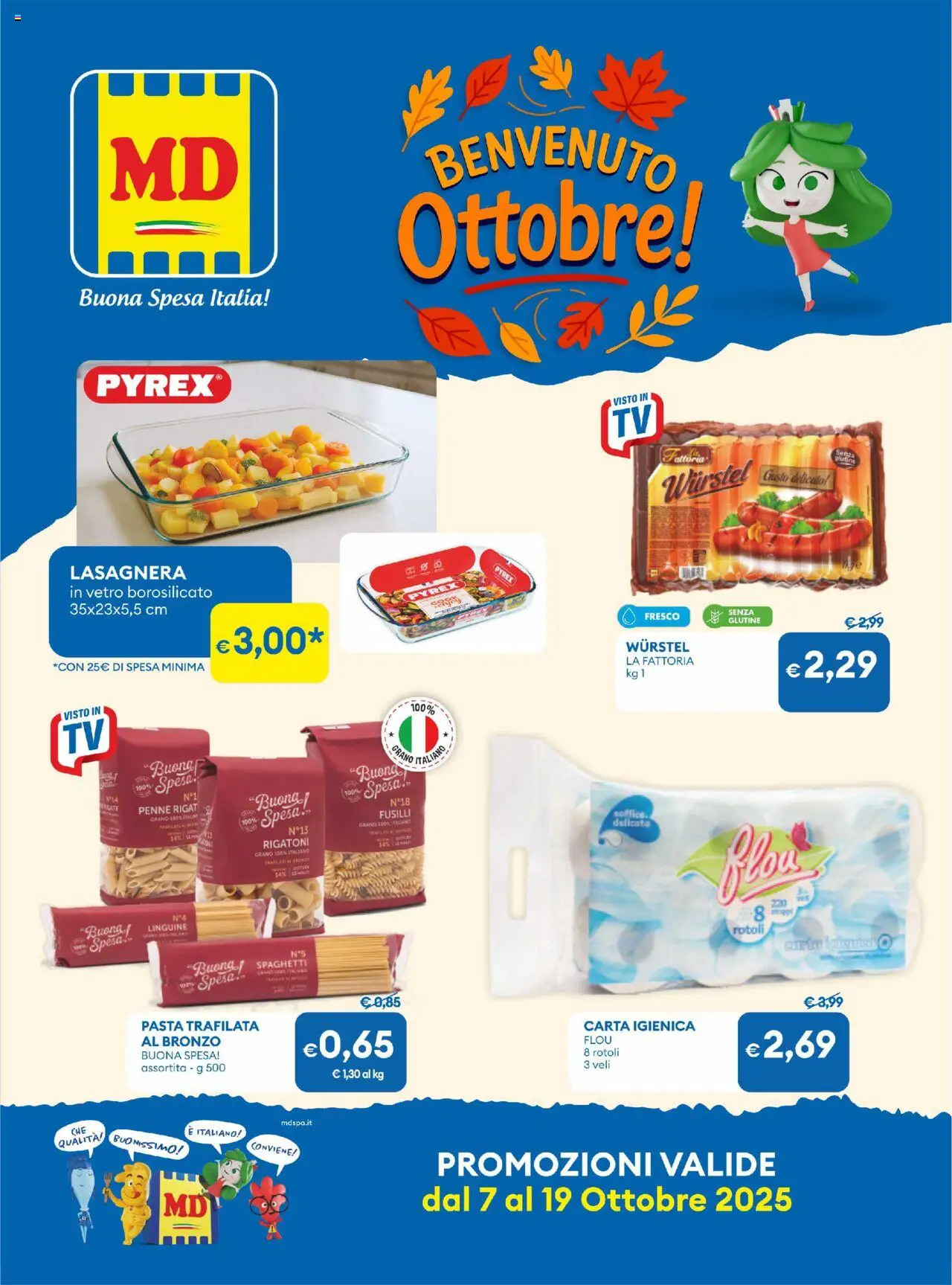 Volantino MD Discount del 07.10.2025 | Pagina: 2 | Prodotti: Carta igienica, Pasta, Fusilli, Penne