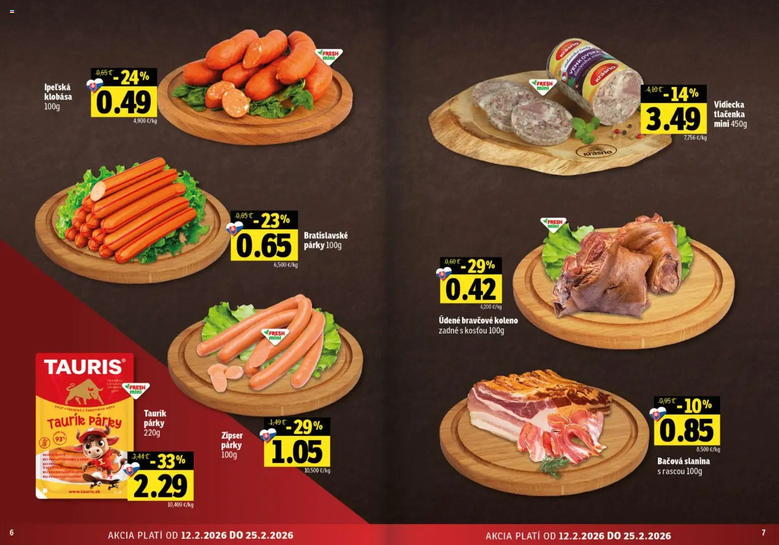 Nové Fresh akcie – leták je platný od 12.02.2026 | Strana: 4 | Produkty: Slanina, Klobása, Bravčové koleno, Párky
