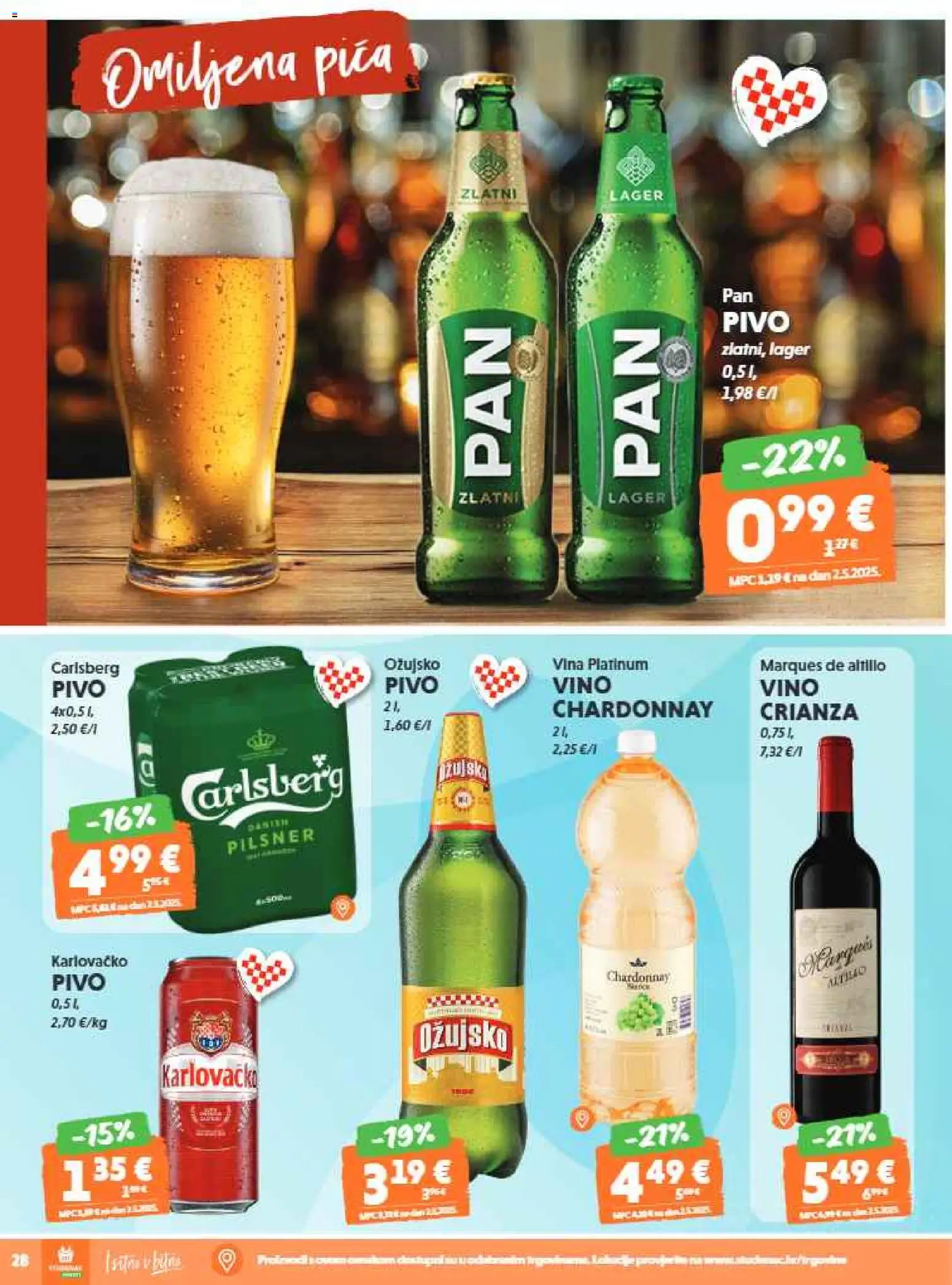 Studenac katalog | vrijedi od 07.01.2026 | Stranica: 28 | Proizvodi: Pica, Karlovačko, Vino, Ožujsko