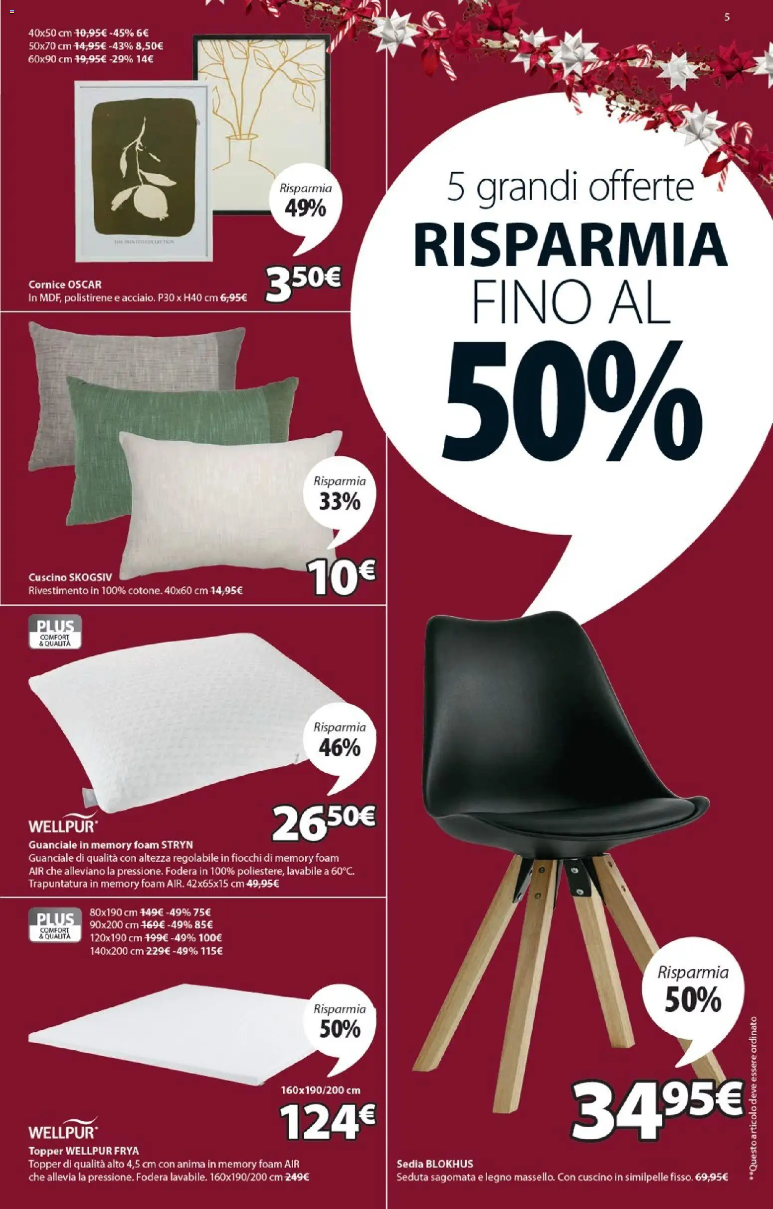 Volantino JYSK del 11.12.2025 | Pagina: 5 | Prodotti: Fiocchi, Cuscino, Sedia, Guanciale