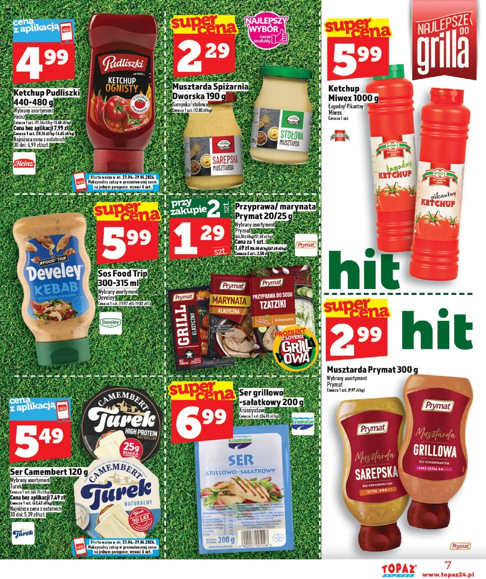 Topaz gazetka - Express od 23.04.2026 | Strona: 7 | Produkty: Ser camembert, Musztarda, Ser, Sos