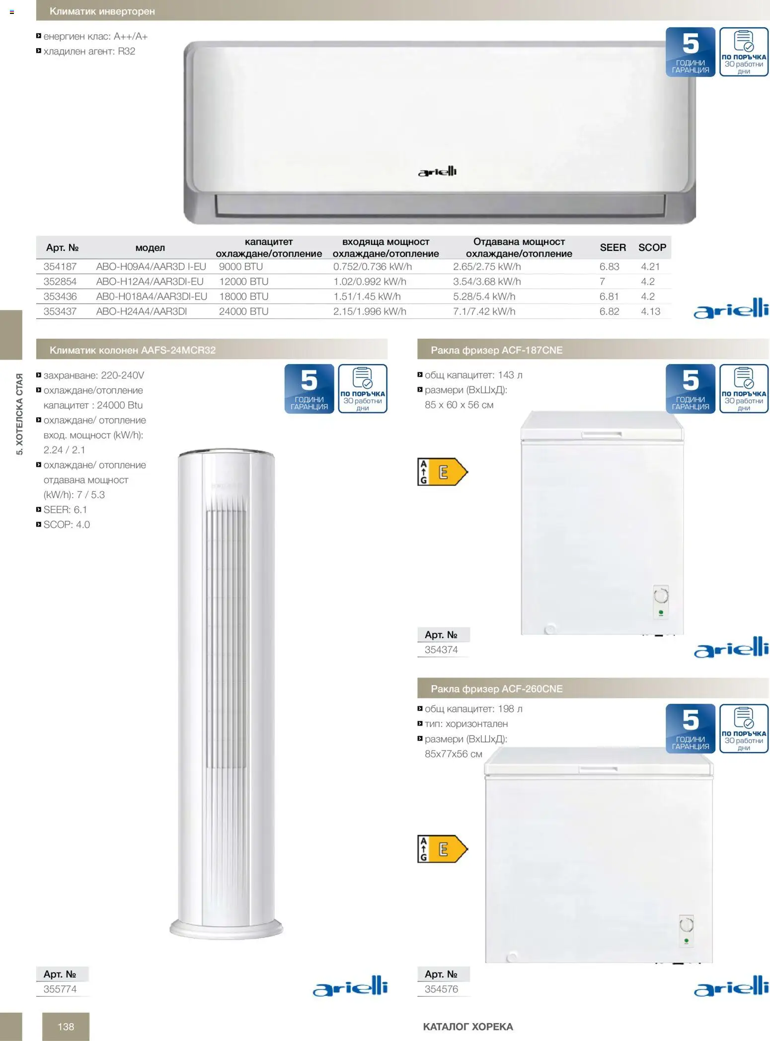 {H1} | Страница: 138 | Продукти: Фризер, Климатик