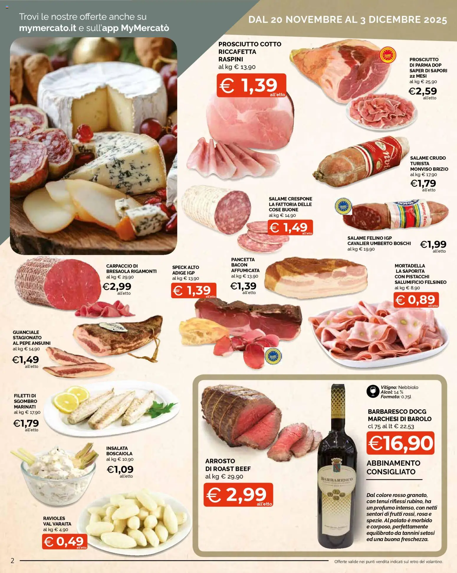 Volantino Mercatò del 20.11.2025 | Pagina: 2 | Prodotti: Pepe, Prosciutto, Mortadella, Guanciale