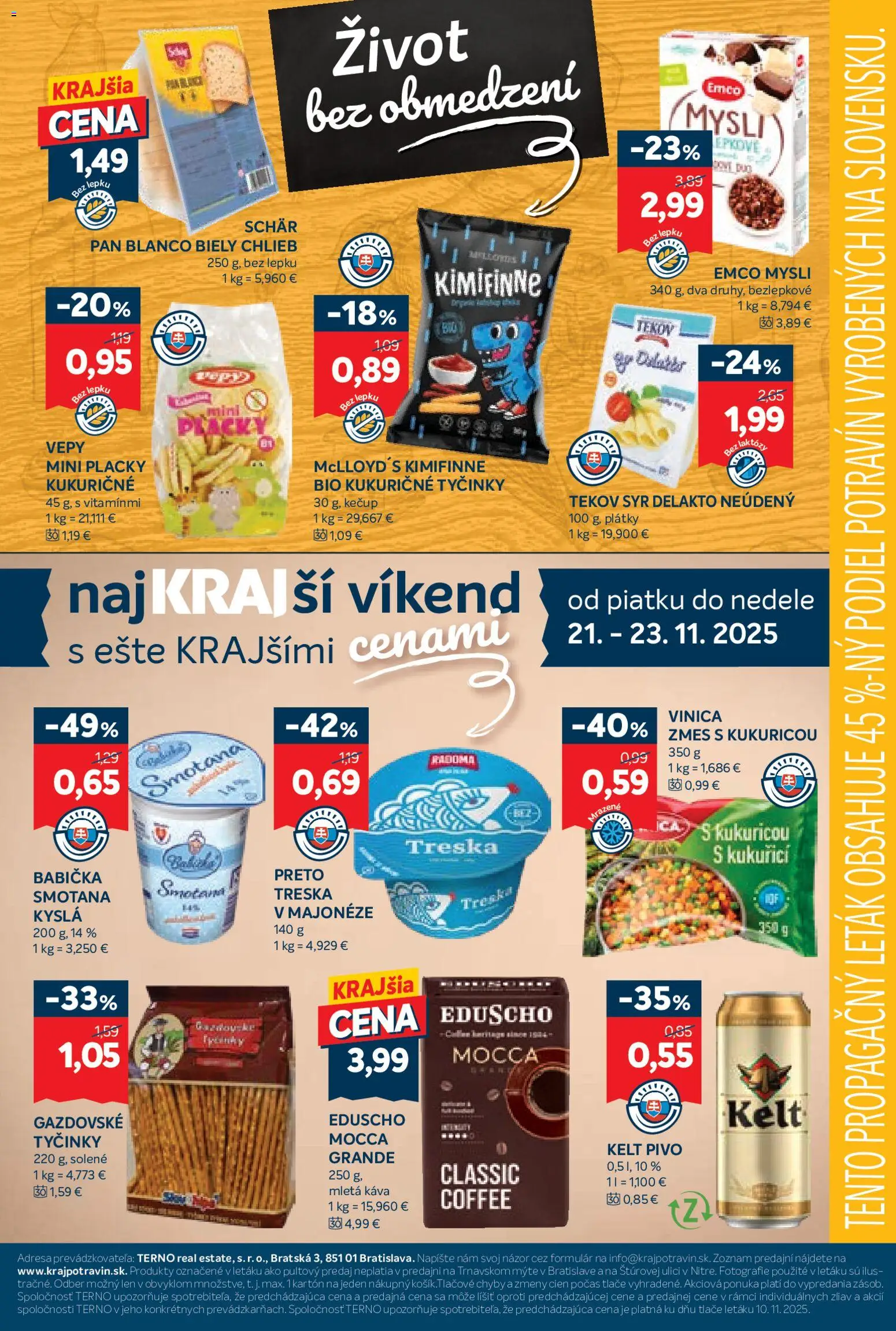 Nové Kraj akcie – leták je platný od 20.11.2025 | Strana: 19 | Produkty: Pivo, Chlieb, Káva, Kečup