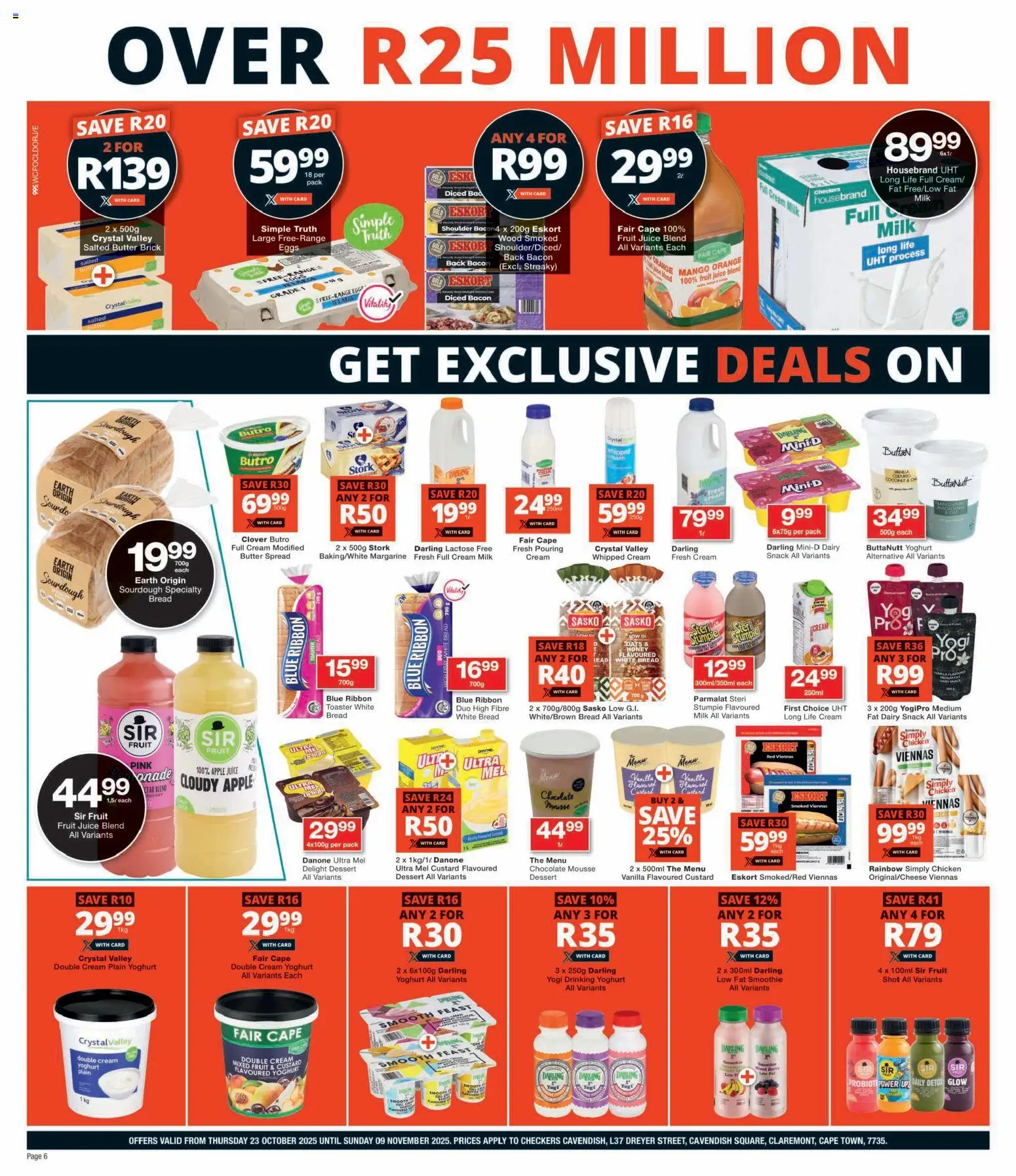 New Checkers catalogue – valid from 23.10.2025 | Page: 6 | Products: Butter, Eggs, Juice, Bacon