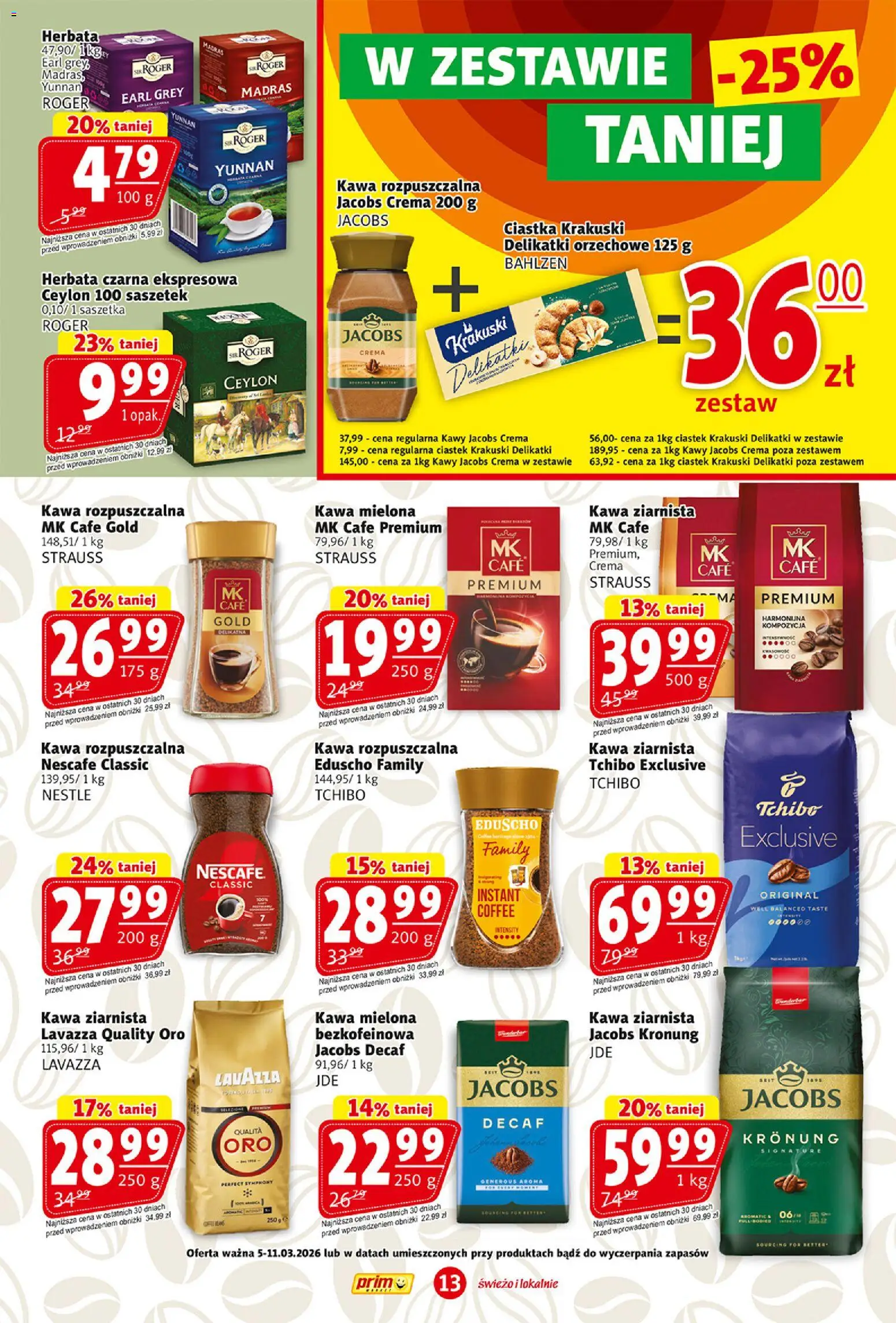 Prim Market gazetka od 05.03.2026 | Strona: 13 | Produkty: Kawa ziarnista Lavazza, Nescafe, Kawa rozpuszczalna, Herbata