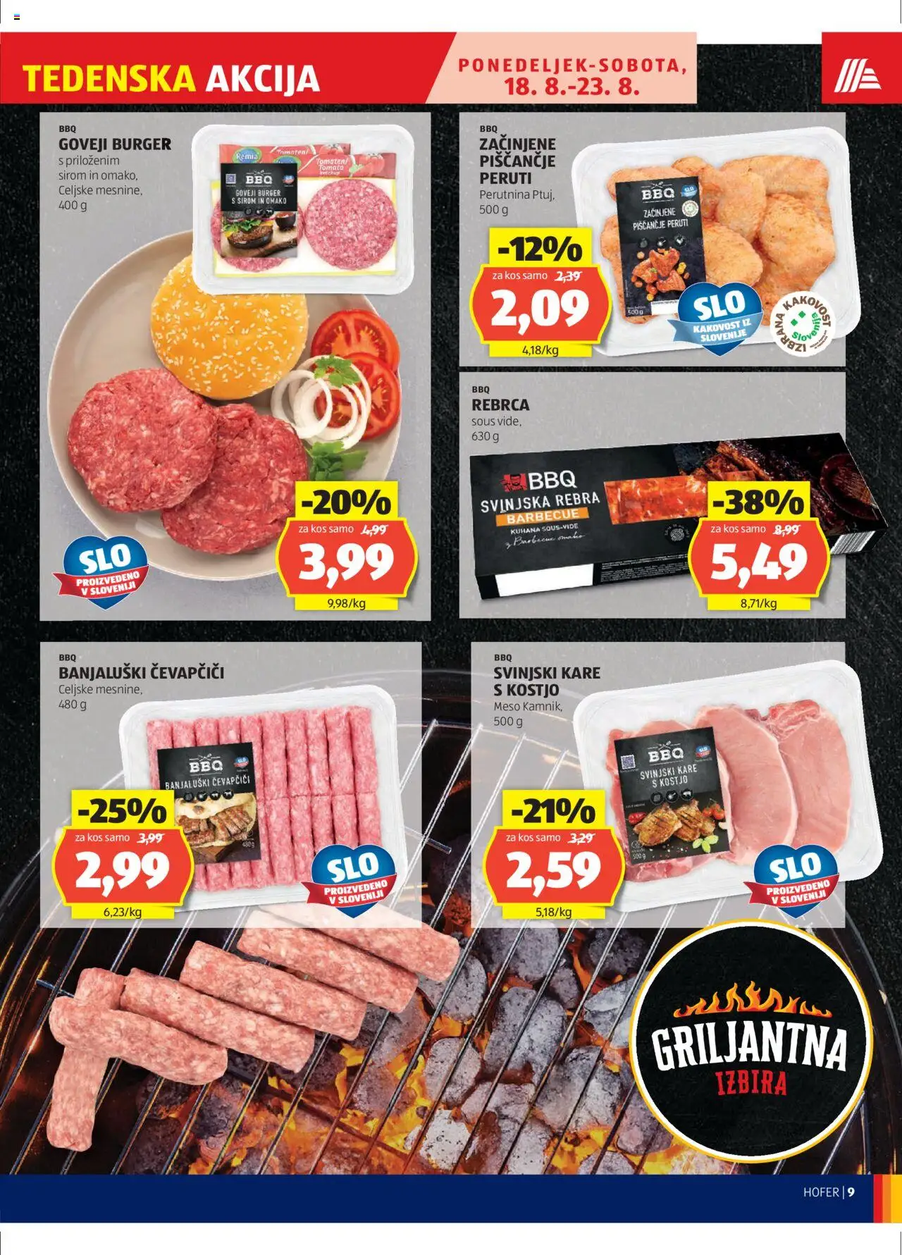Hofer SI katalog | vrijedi od 14.08.2025 | Stranica: 9 | Proizvodi: Svinjski kare, Meso, Ćevapčići