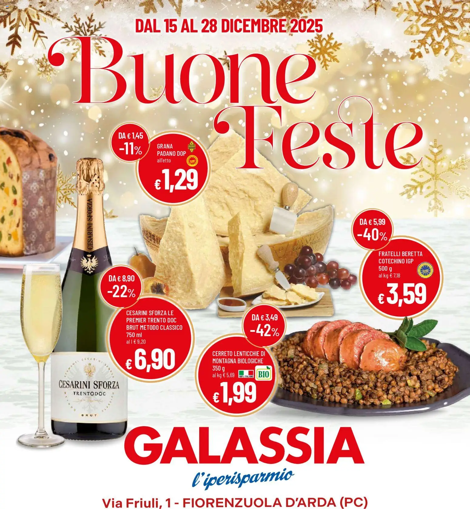 Volantino Galassia del 15.12.2025 | Pagina: 1 | Prodotti: Lenticchie, PC, Grana Padano, Cotechino