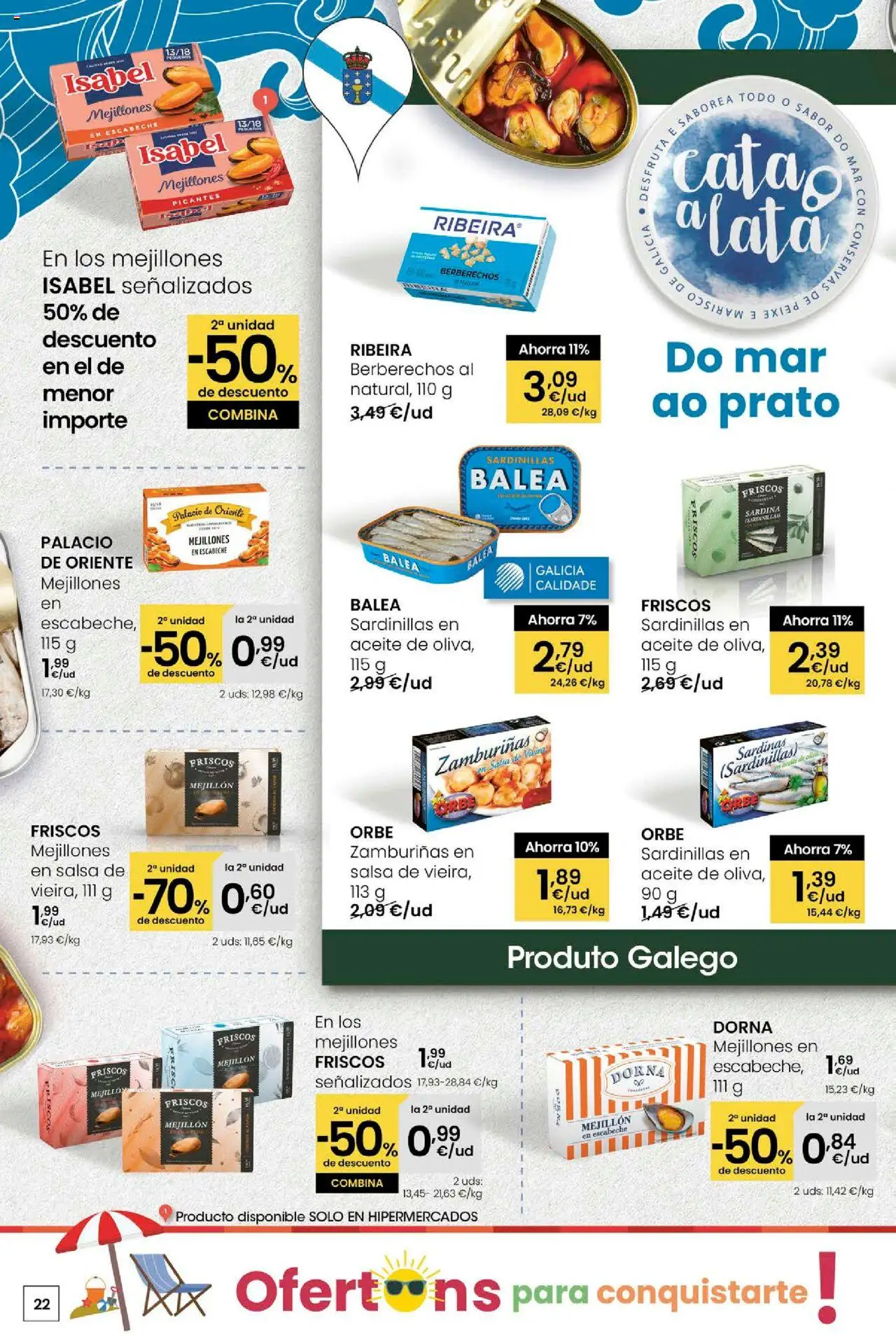 Eroski - Ofertons para conquistarte │ válido desde el 31.07.2025 | Página: 22 | Productos: Berberechos, Sardinillas, Aceite