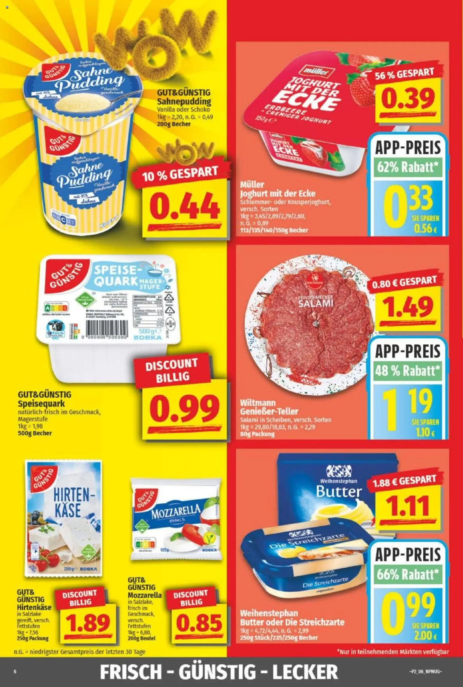 NP Discount Prospekt – gültig ab 04.01.2026 | Seite: 6 | Produkte: Butter, Mozzarella, Salami, Speisequark