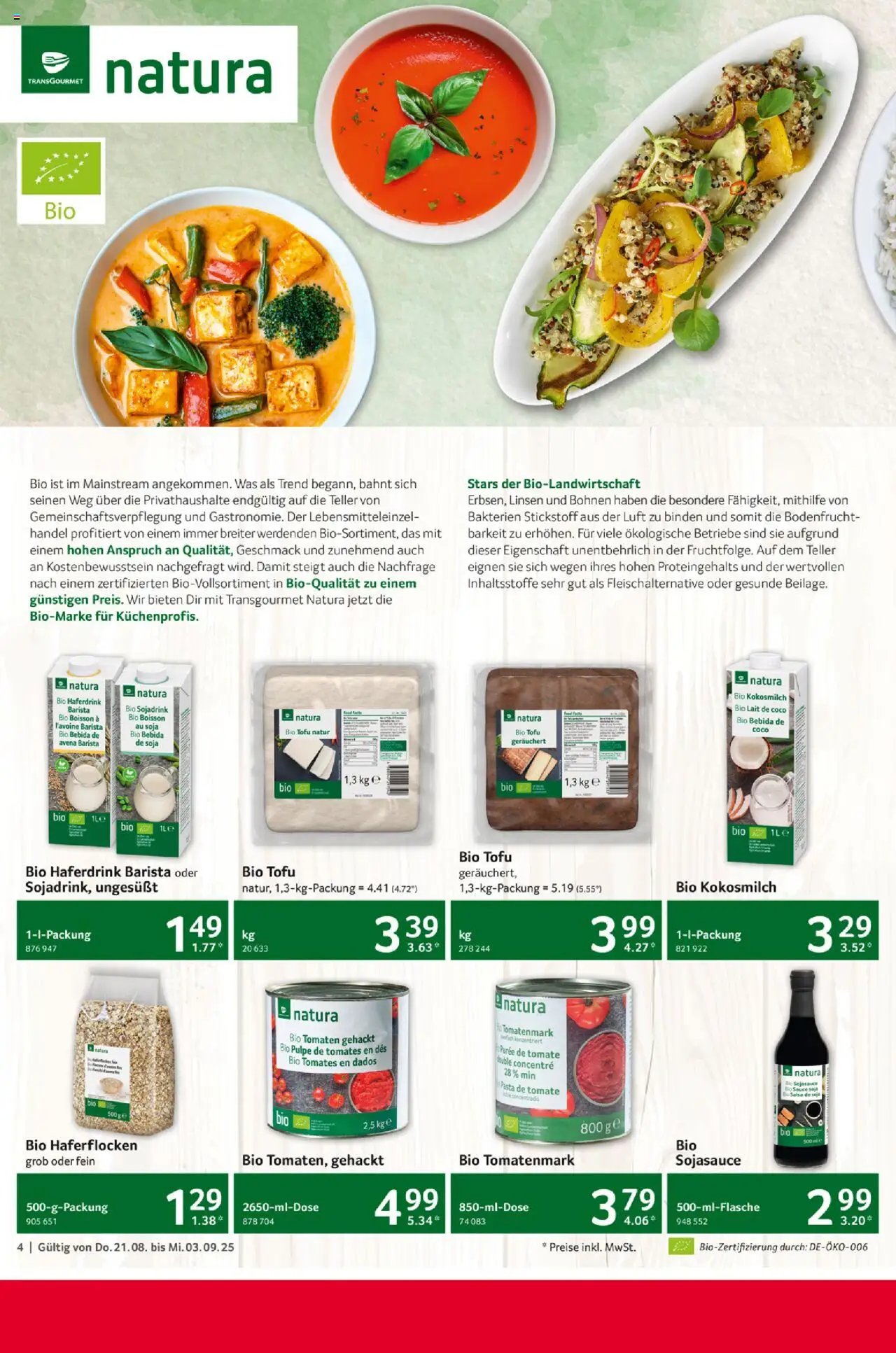 Selgros Gastronomie - gültig ab dem 21.08.2025 | Seite: 4 | Produkte: Tomaten, Haferdrink, Pasta