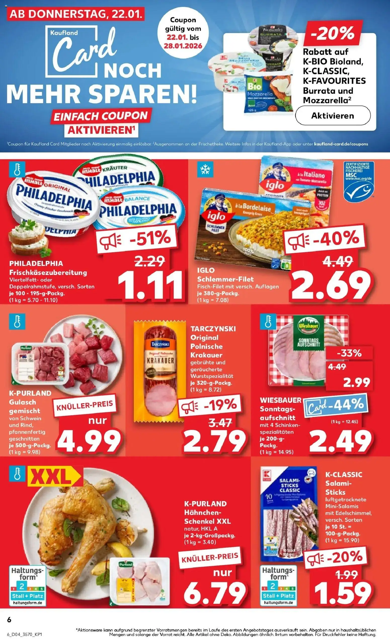 Kaufland prospekt Brandenburg An Der Havel	 – gültig ab 22.01.2026 | Seite: 8 | Produkte: Hahnchen, Mozzarella, Schinken, Iglo schlemmerfilet