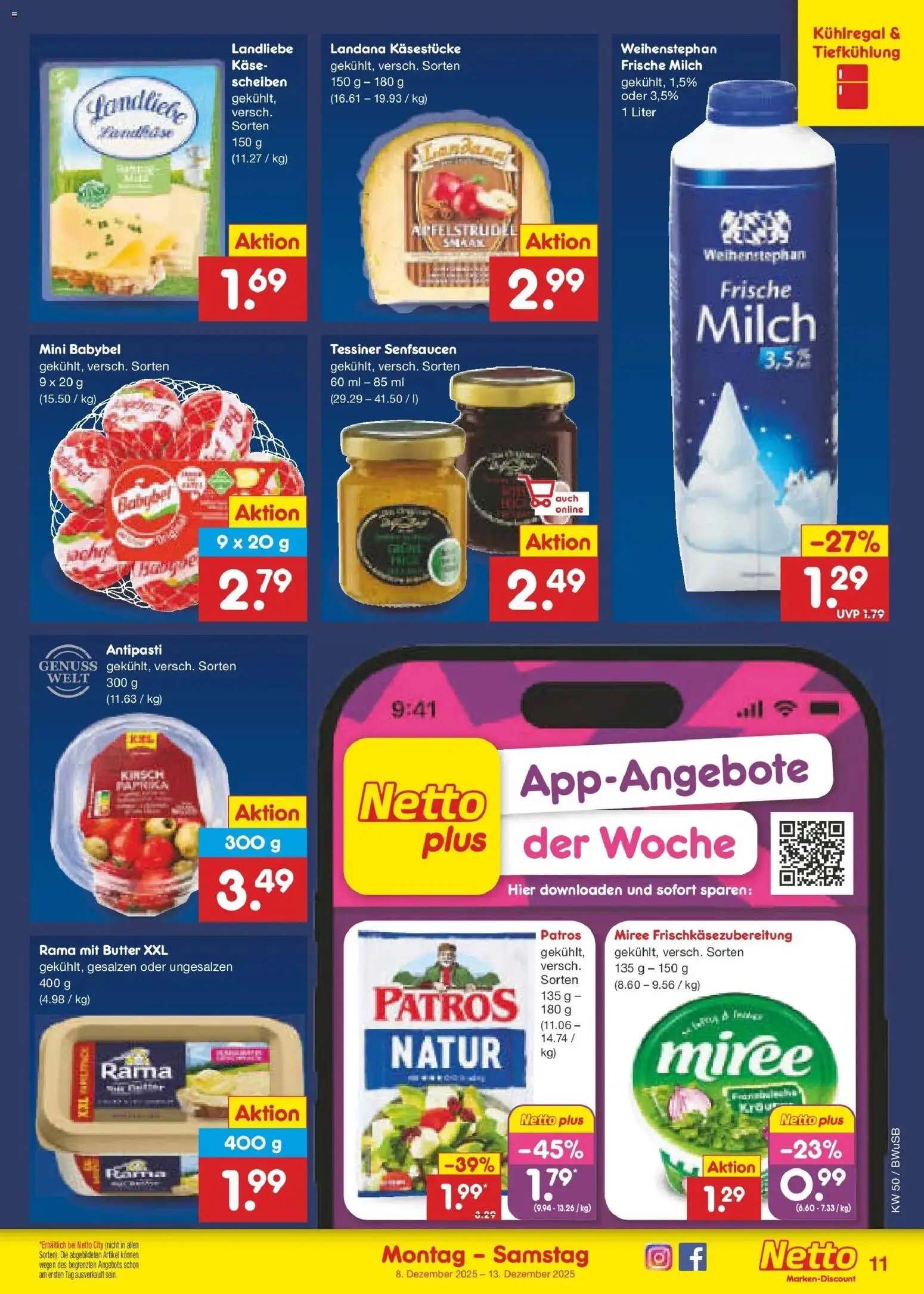 Netto Marken-Discount prospekt Stemwede-Dielingen	 – gültig ab 08.12.2025 | Seite: 11 | Produkte: Rama, Butter, Käse, Babybel