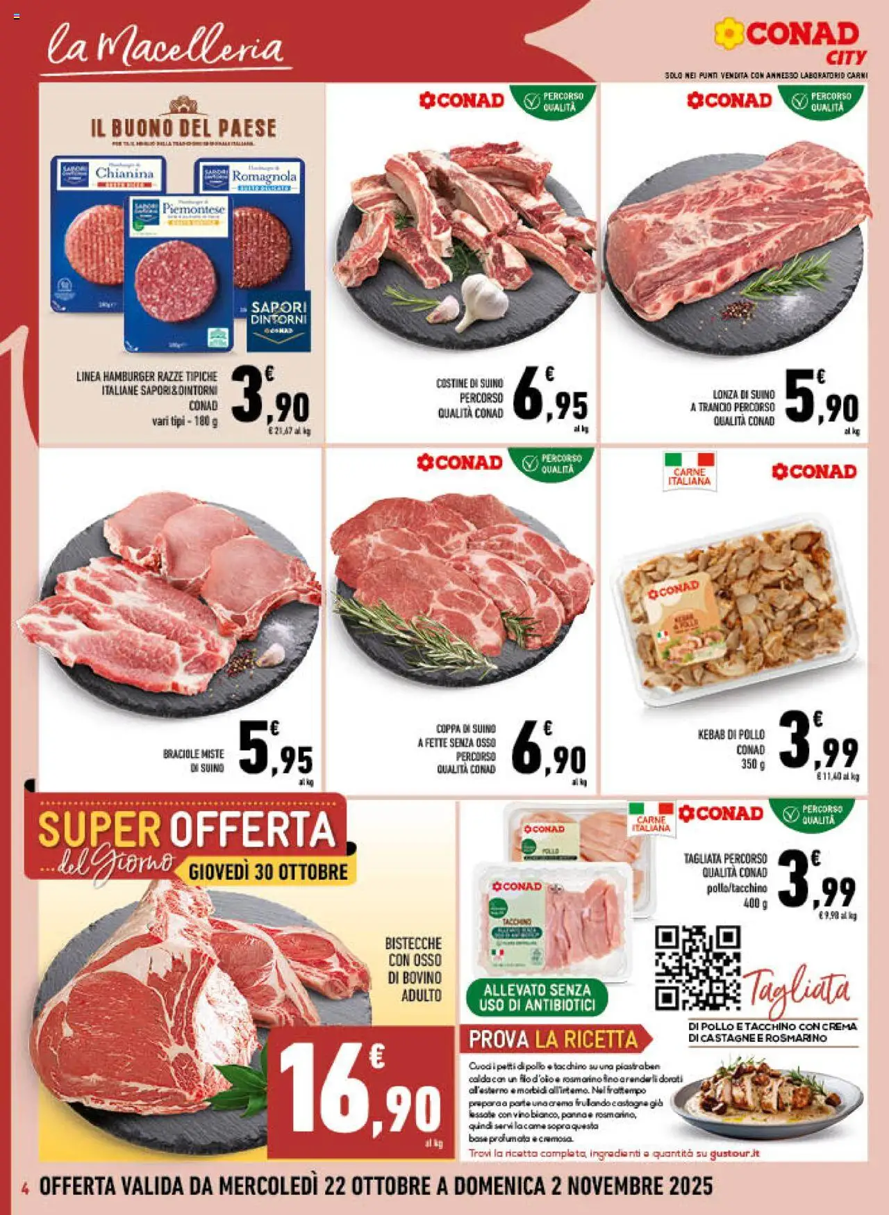 Volantino Conad del 22.10.2025 | Pagina: 4 | Prodotti: Bovino, Rosmarino, Panna, Tacchino