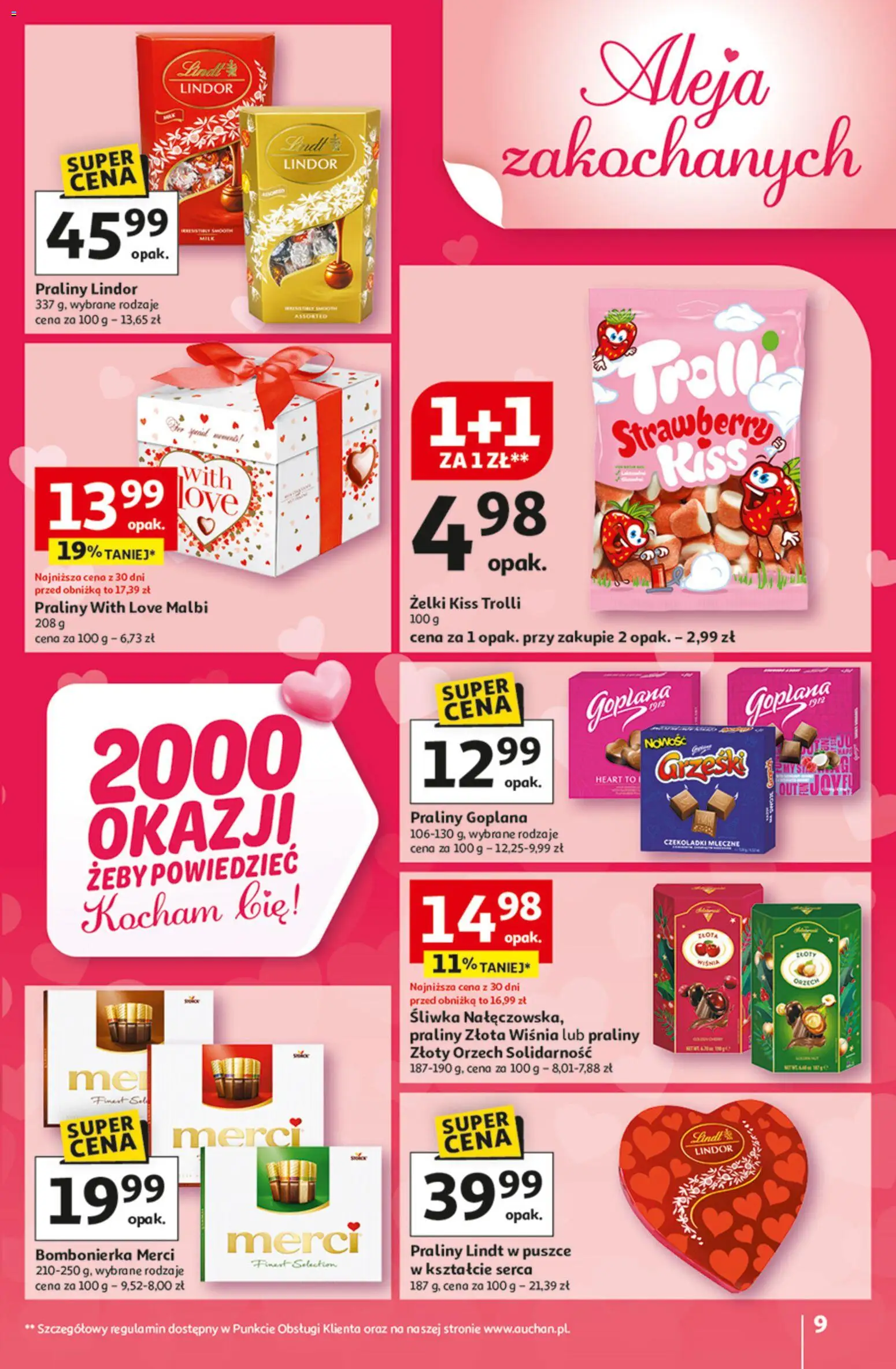Auchan Gazetka - 30 Lat Hipermarket od 05.02.2026 | Strona: 9 | Produkty: Czekoladki, Bombonierka, Merci, Żelki