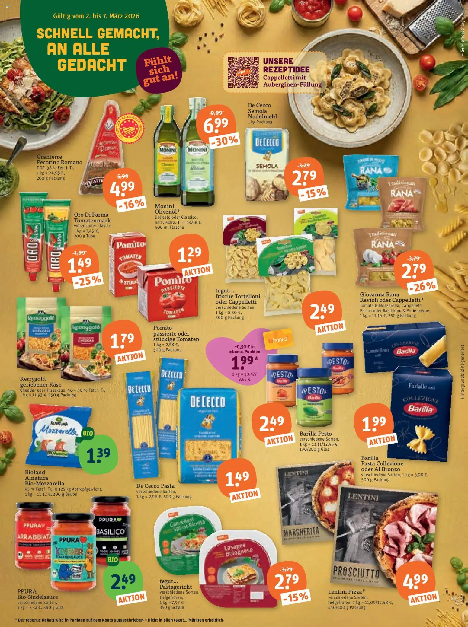 Tegut Prospekt 	 – gültig ab 02.03.2026 | Seite: 2 | Produkte: Barilla, Mozzarella, Barilla pesto, Pizza