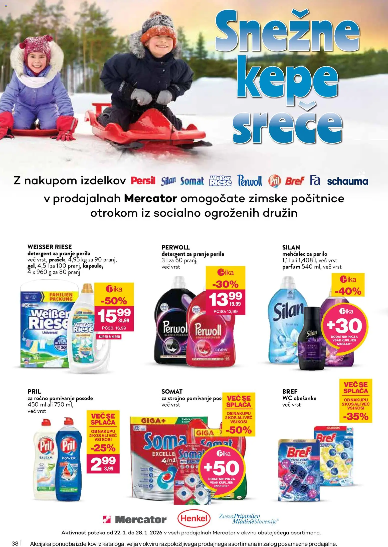 Novi Mercator katalog ponudbe – veljaven od 22.01.2026 | Stran: 38 | Izdelki: Mehčalec, Kos, Mehcalec za perilo, Detergent