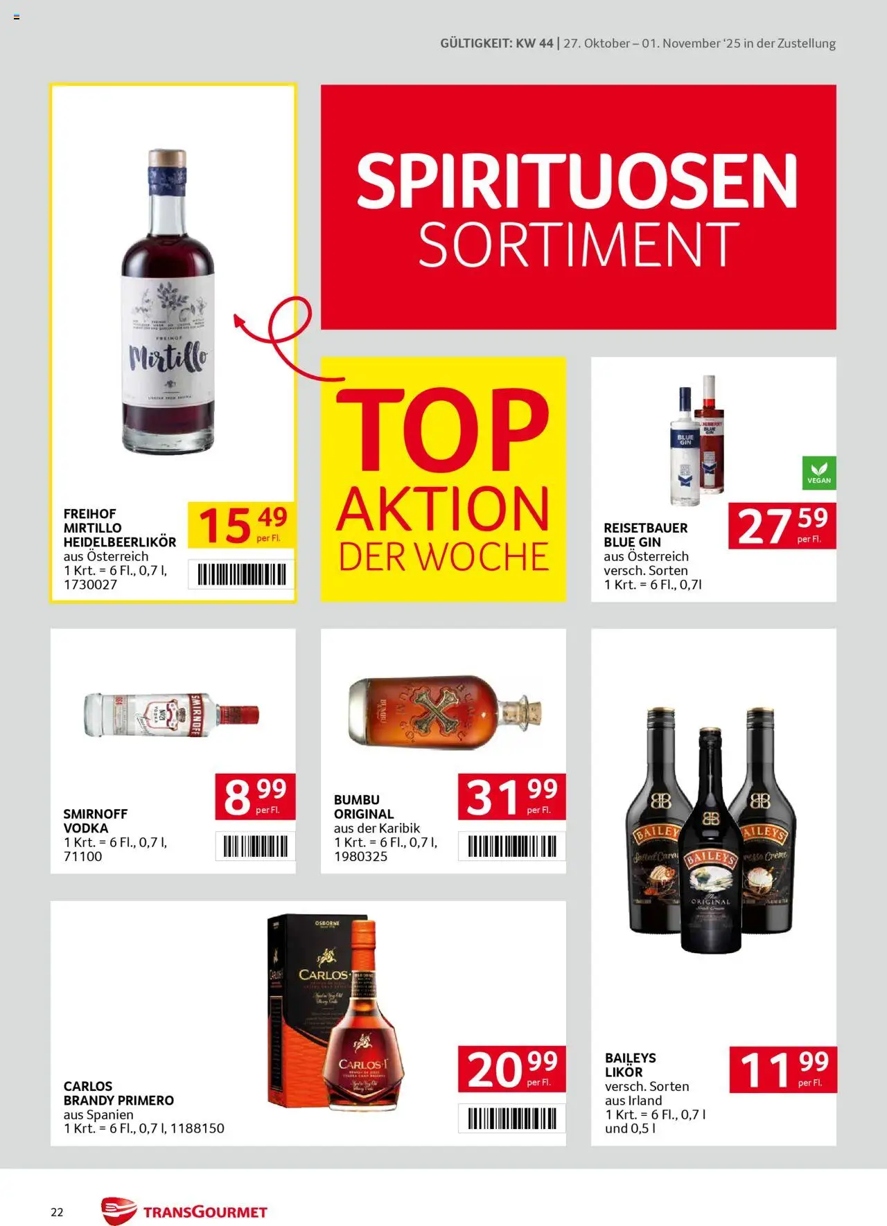 Transgourmet  Zustellaktion gültig ab 27.10.2025 | Seite: 22 | Produkte: Gin, Creme