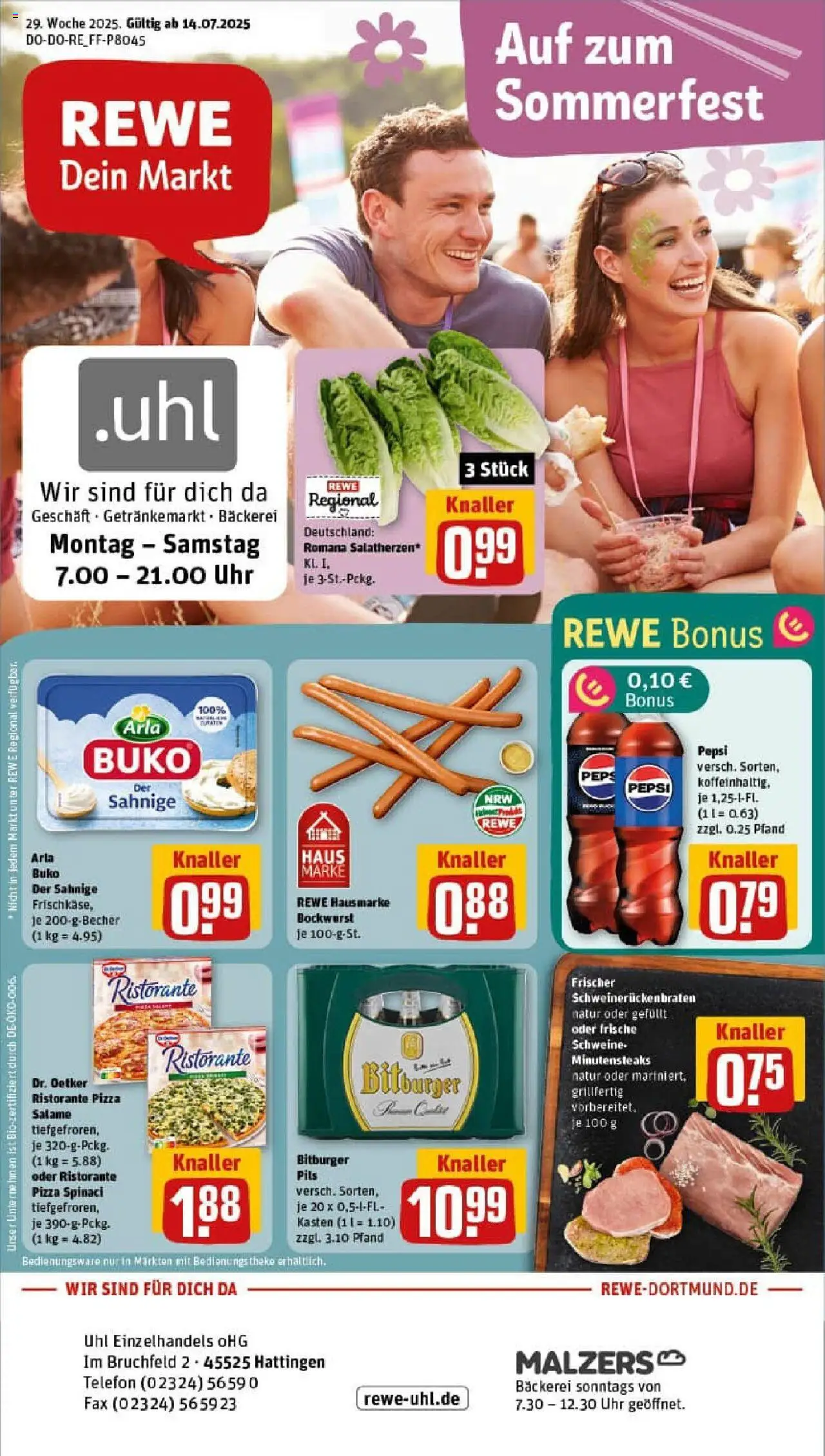 Rewe prospekt Hattingen	 - gültig ab dem 13.07.2025 | Seite: 1 | Produkte: Ristorante, Bäckerei, Theke, Telefon