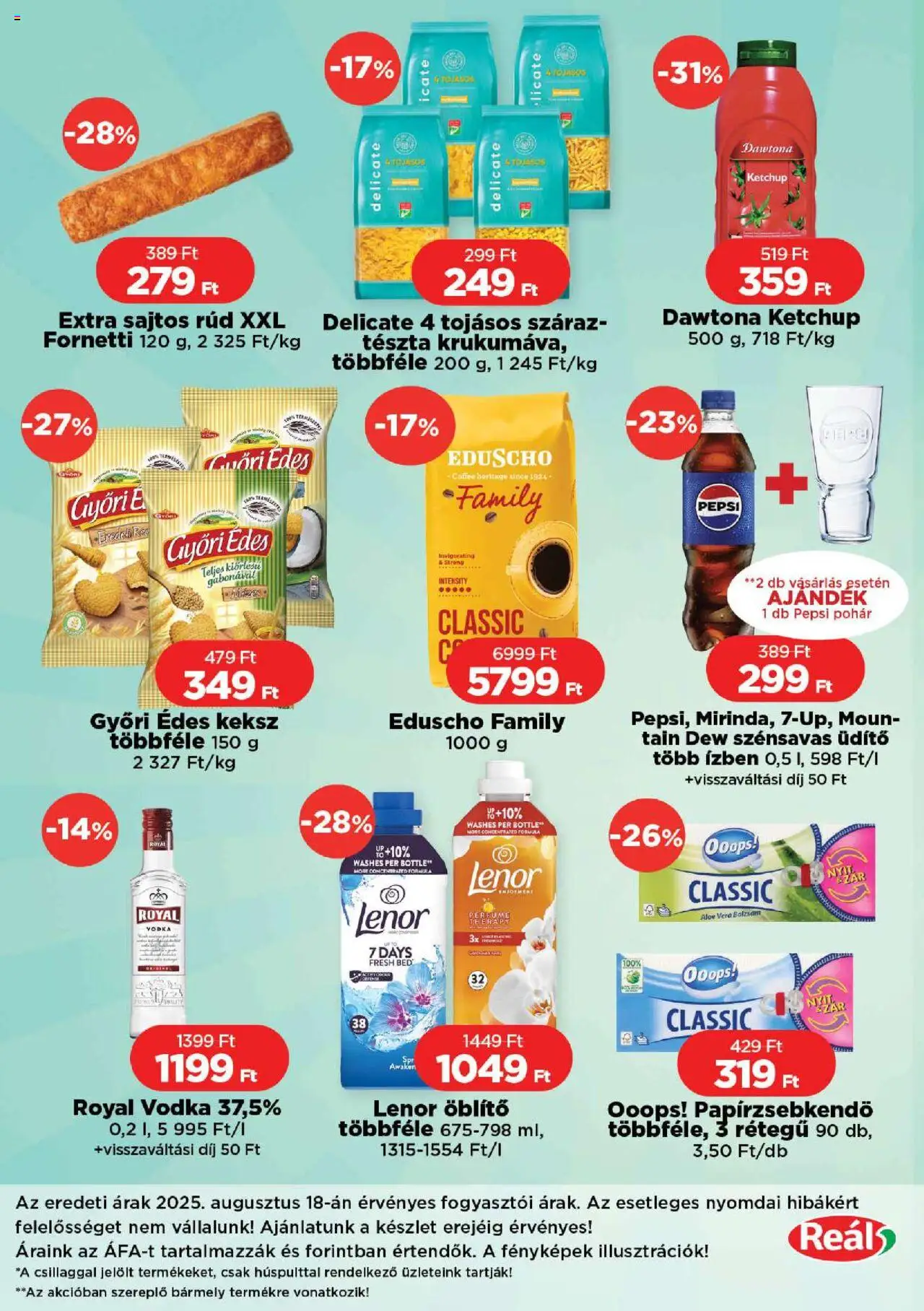 Reál akciós ujság - amely érvényes a következő dátumtól: 28.08.2025 | Oldal: 2 | Termékek: Öblítő, Aloe vera, Sajtos rúd, Keksz