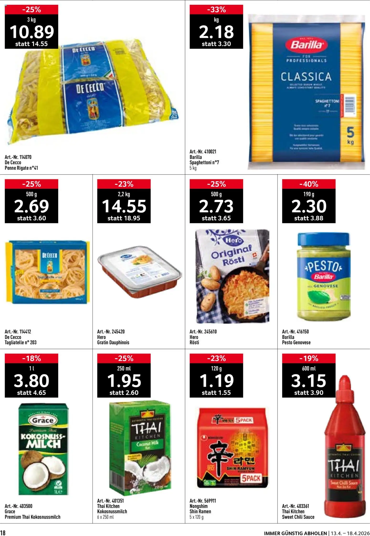 Prodega aktionen – gültig ab 13.04.2026 | Seite: 18 | Produkte: Barilla, Milch, Chili