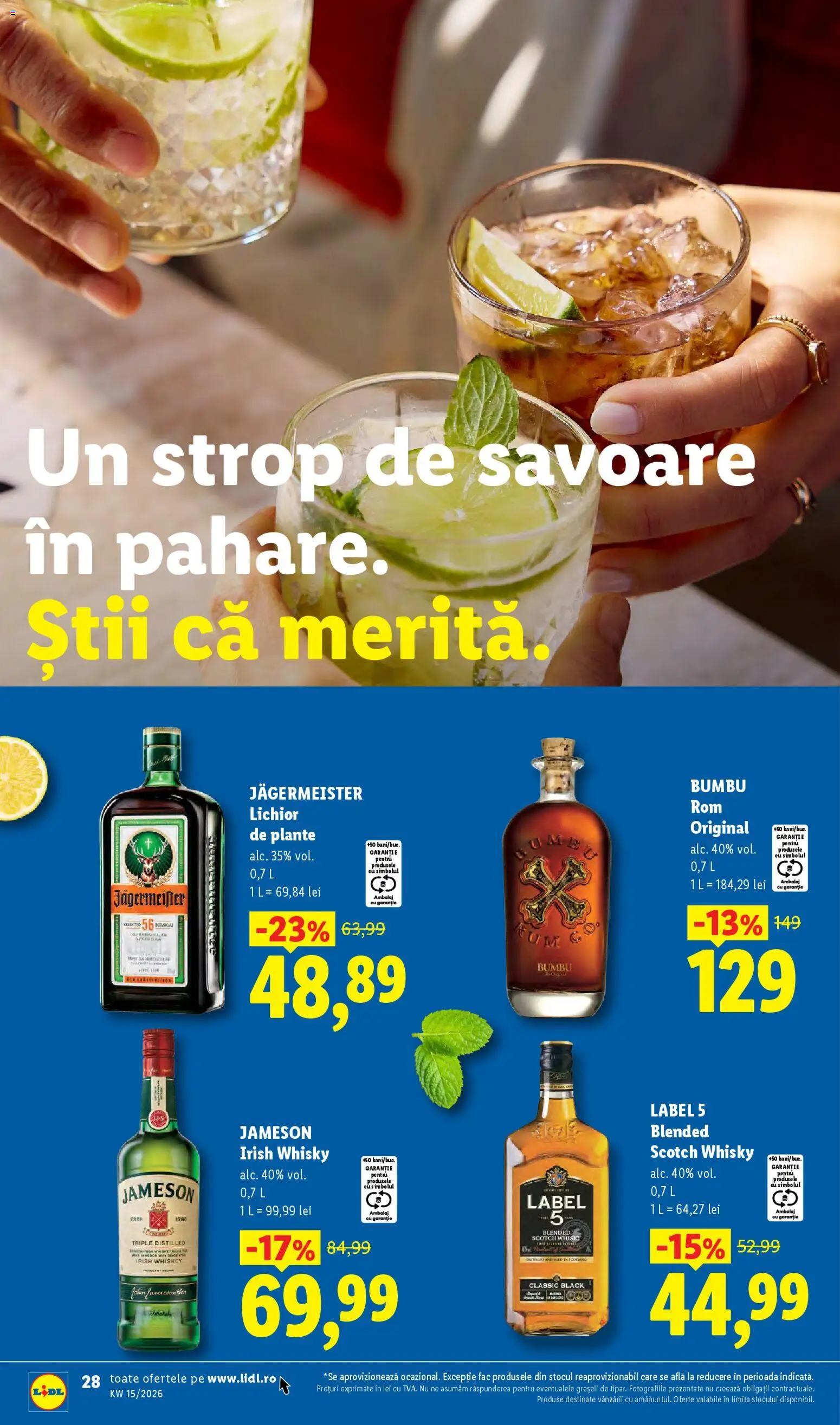 Noul catalog Lidl – valabil de la 06.04.2026 | Pagină: 28 | Produse: Lichior, Rom, Whiskey