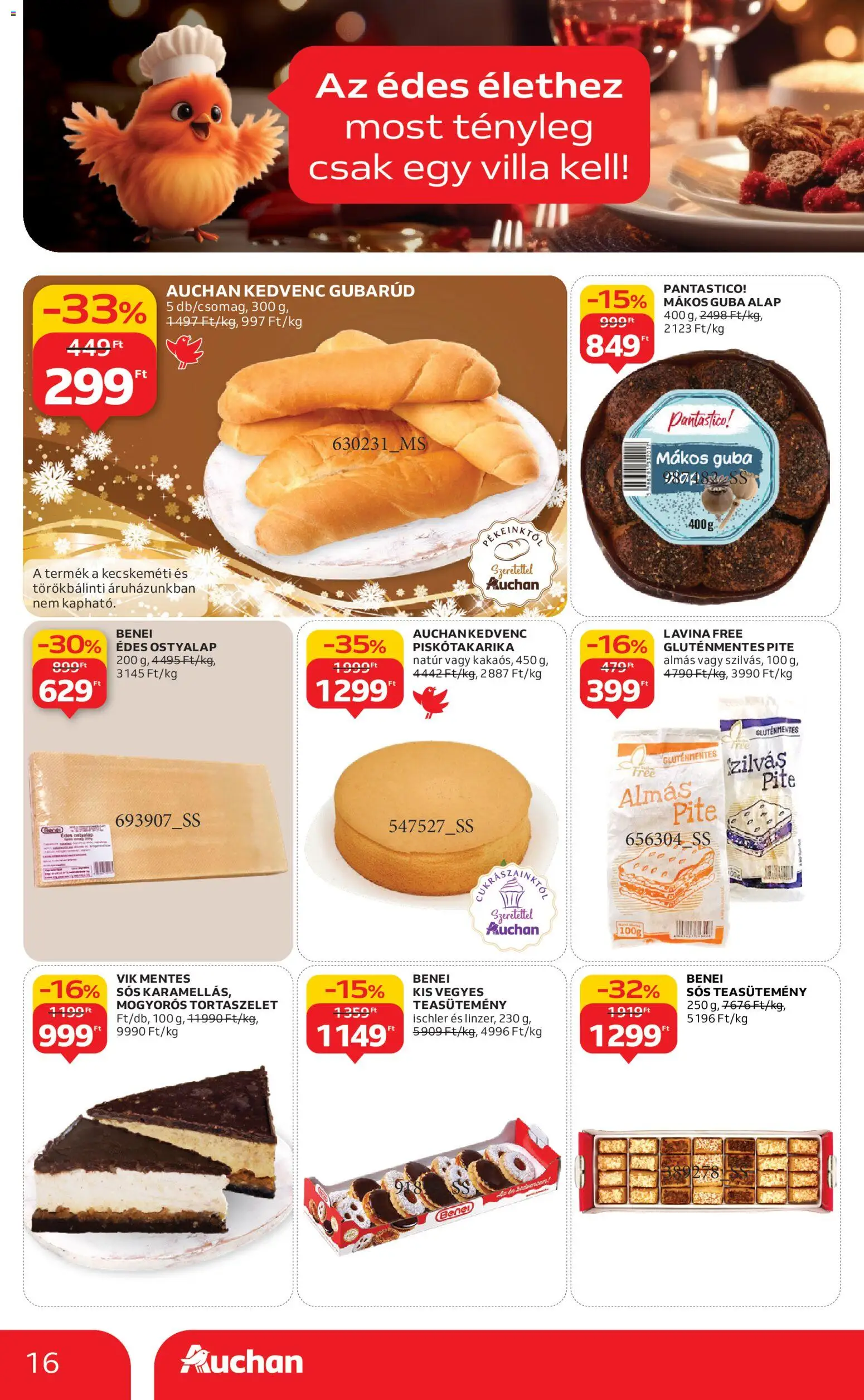 Auchan akciós ujság - amely érvényes a következő dátumtól: 20.11.2025 | Oldal: 16 | Termékek: Ostyalap, Teasütemény, Gluténmentes