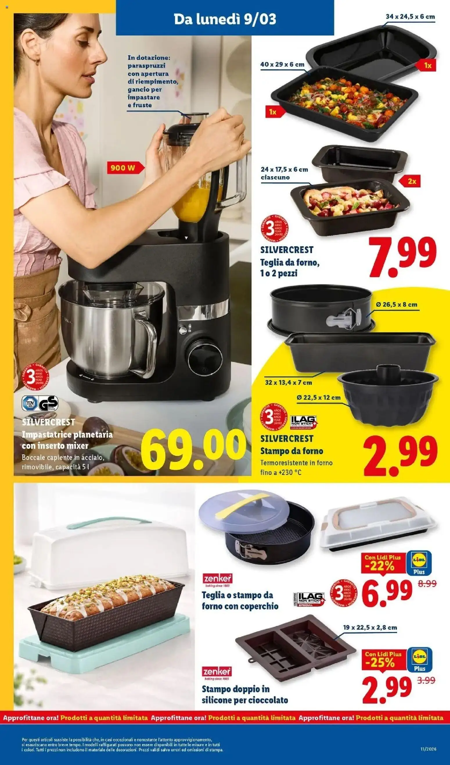 Volantino Lidl del 09.03.2026 | Pagina: 29 | Prodotti: Teglia, Cioccolato, Impastatrice, Forno