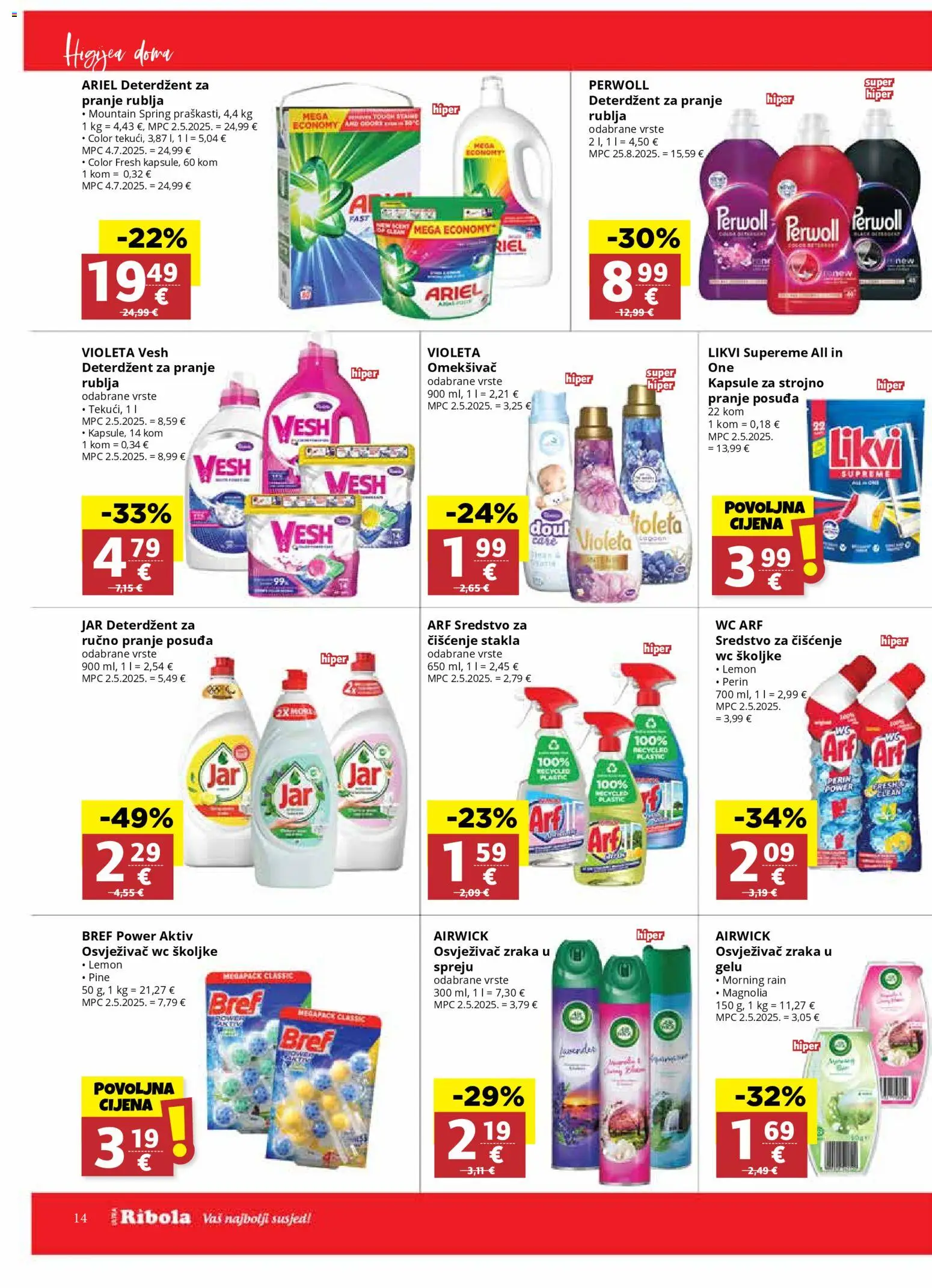 Ribola katalog | vrijedi od 29.10.2025 | Stranica: 14 | Proizvodi: Deterdžent, Osvježivač wc školjke, Jar, Ariel
