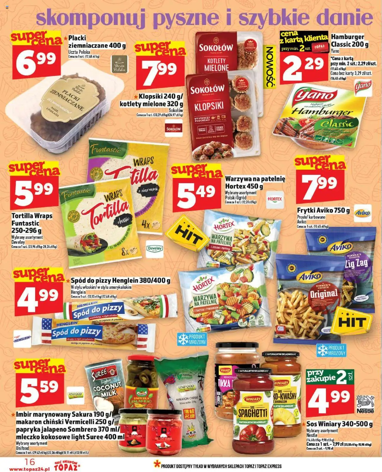 Topaz Gazetka od 09.10.2025 | Strona: 16 | Produkty: Hamburger, Spód do pizzy, Papryka, Makaron