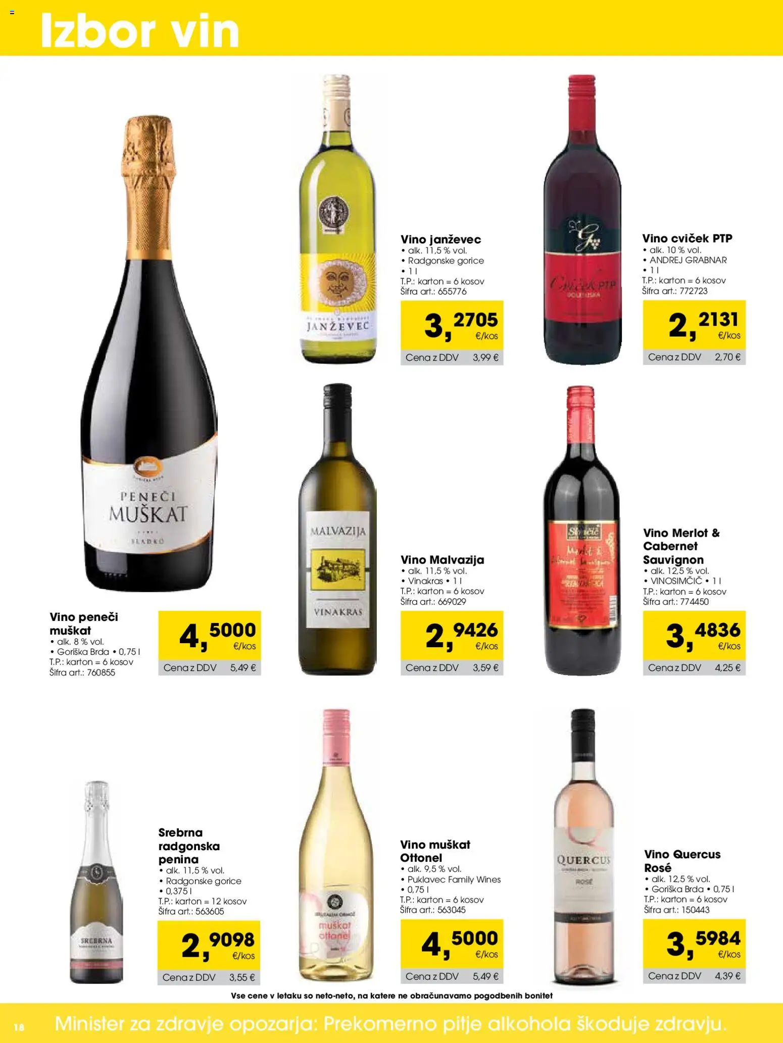 Novi Tuš katalog ponudbe – veljaven od 01.04.2026 | Stran: 18 | Izdelki: Penina, Vino