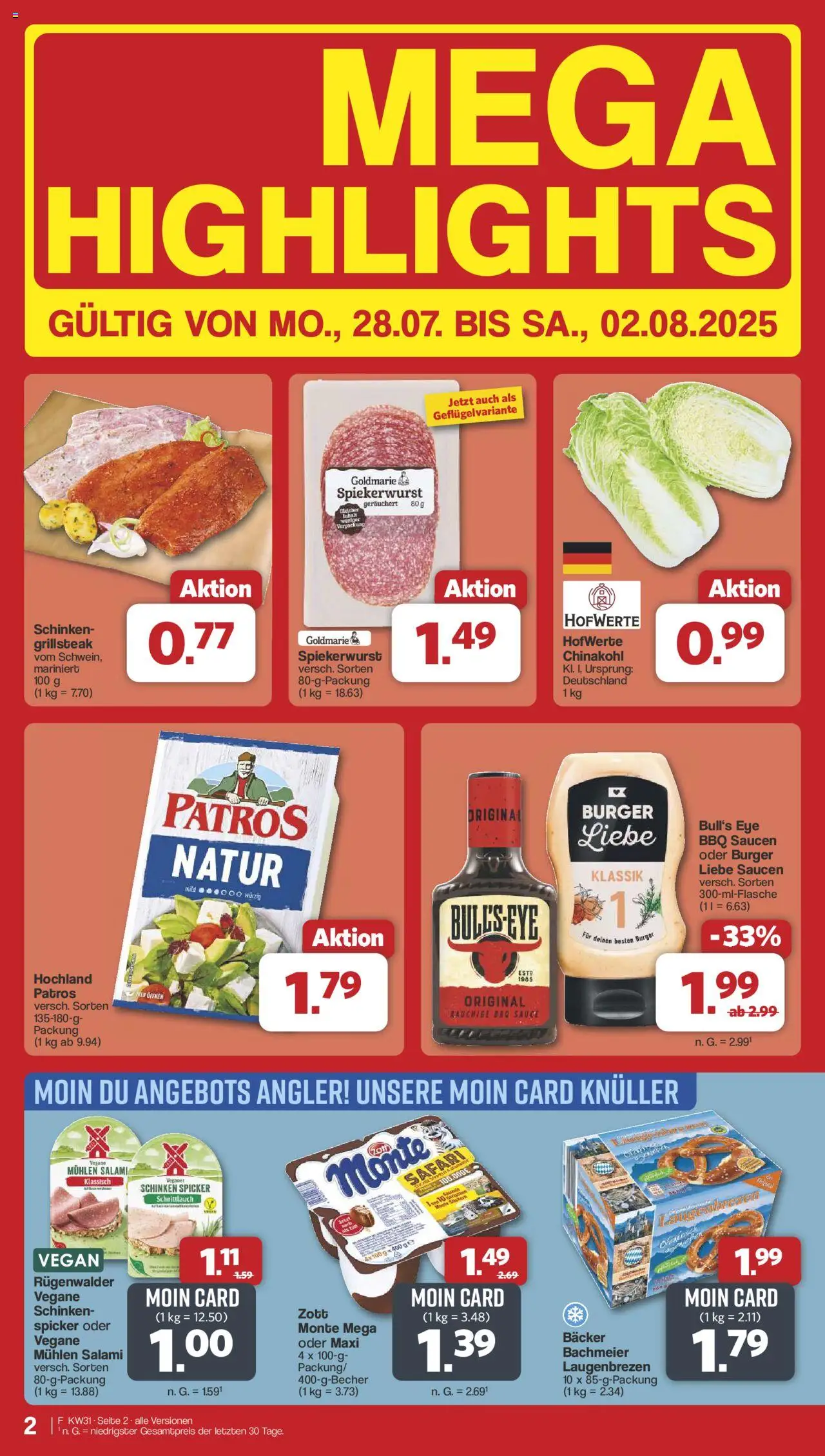 Famila Nordwest Prospekt 	 - gültig ab dem 28.07.2025 | Seite: 2 | Produkte: Patros, Chinakohl, Salami, Schinken