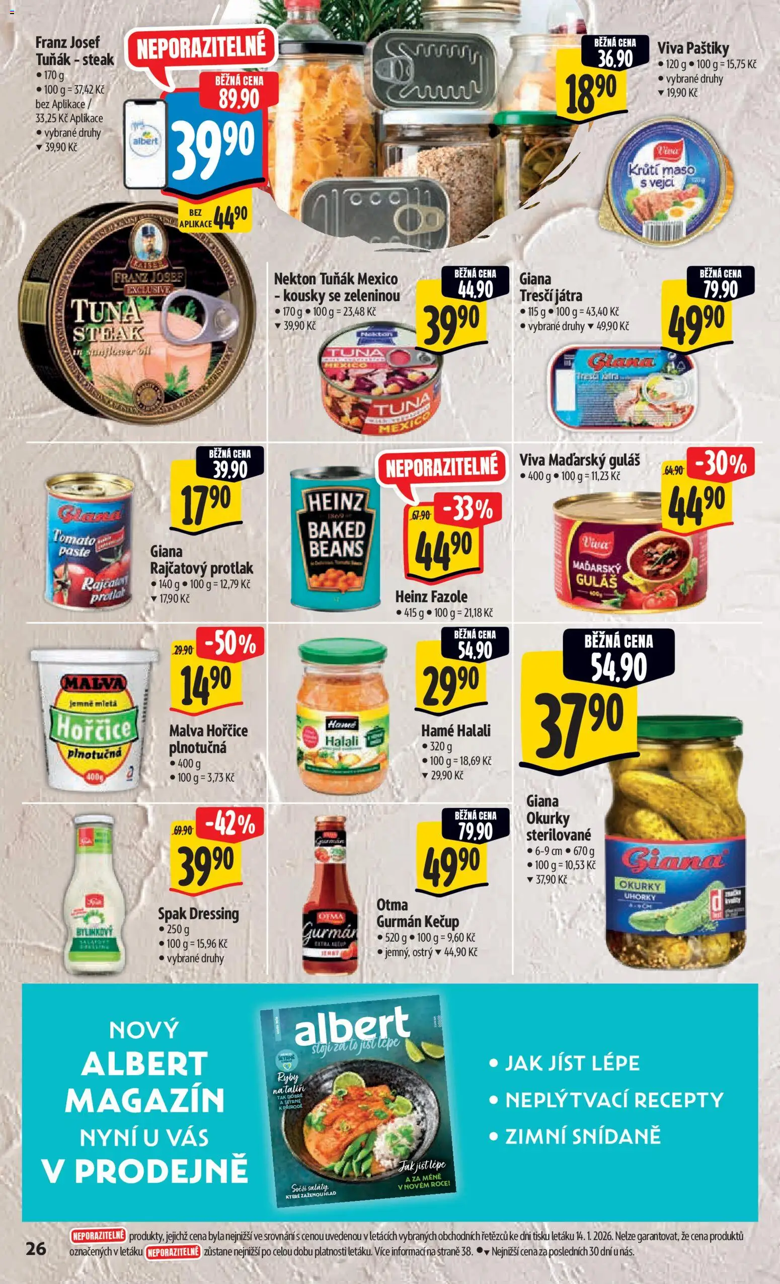 Albert leták - Hypermarket od 21.01.2026 | Strana: 32 | Produkty: Kečup, Heinz fazole, Tuňák steak, Giana Tresčí játra