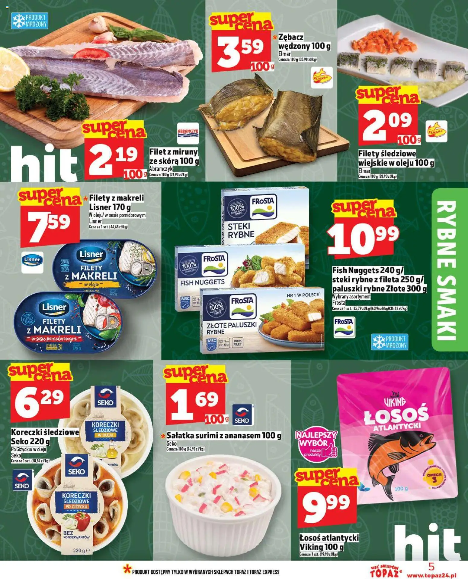 Topaz Gazetka od 20.11.2025 | Strona: 5 | Produkty: Steki, Surimi, Paluszki rybne, Nuggets