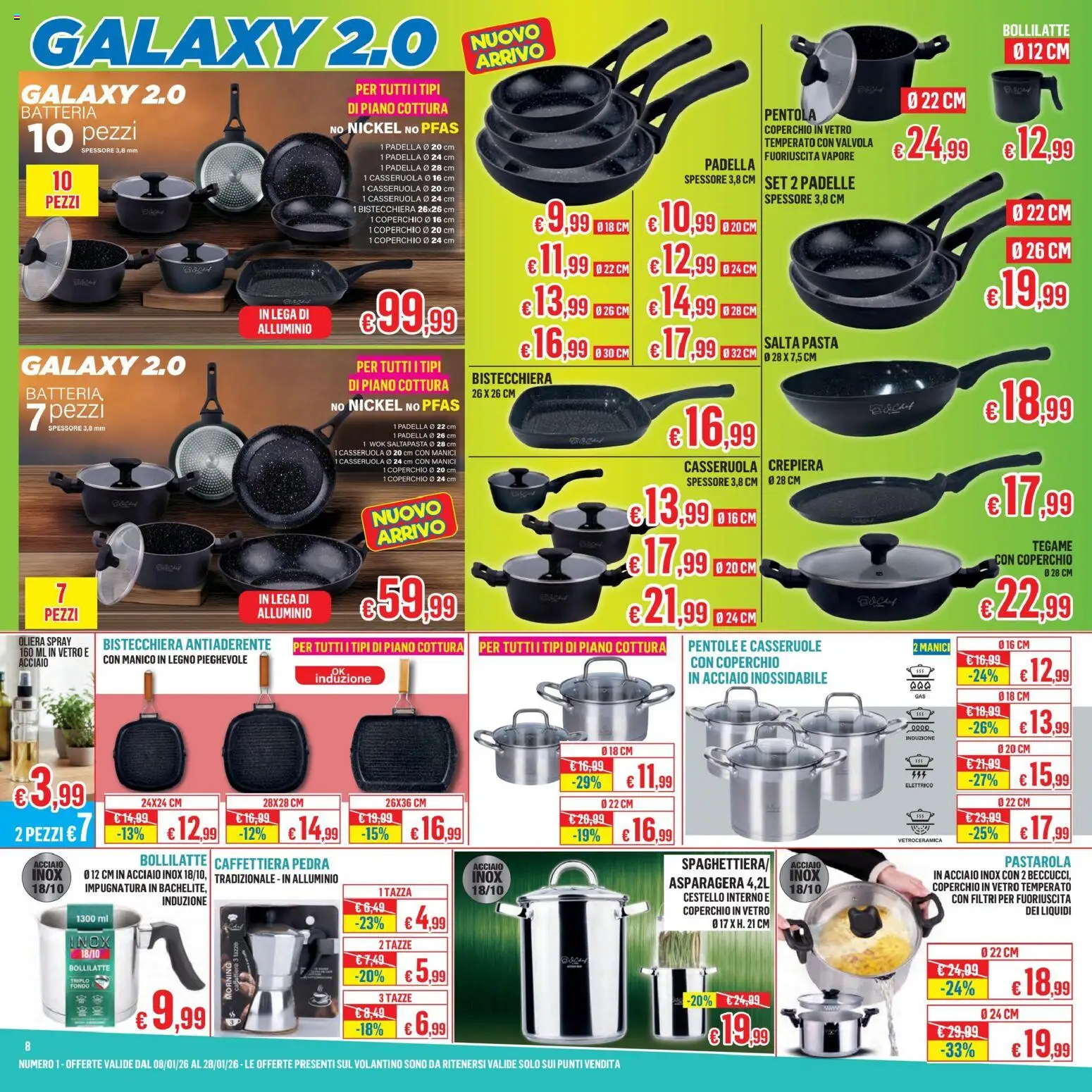 Volantino Satur del 08.01.2026 | Pagina: 8 | Prodotti: Pasta, Padella, Casseruola, Alluminio