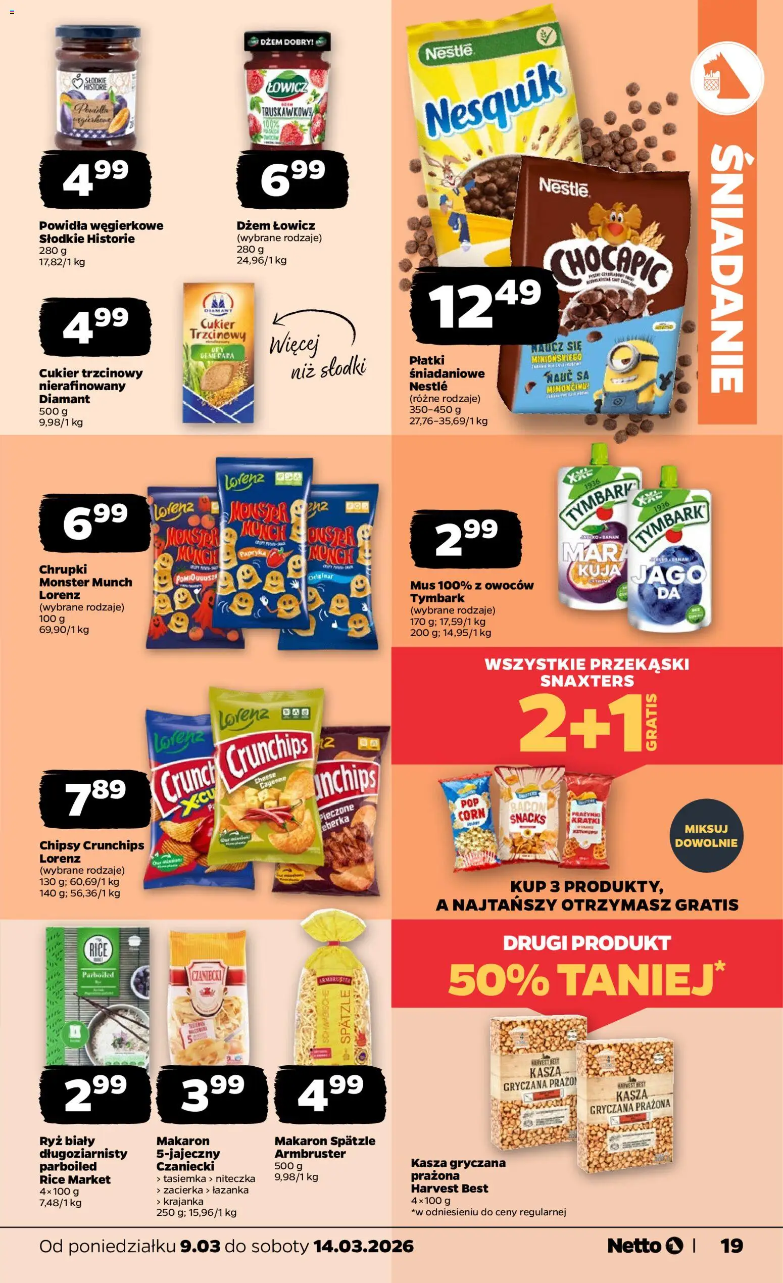 Netto gazetka od poniedziałku spożywcza od 09.03.2026 | Strona: 19 | Produkty: Papryka, Banan, Ryż, Cukier