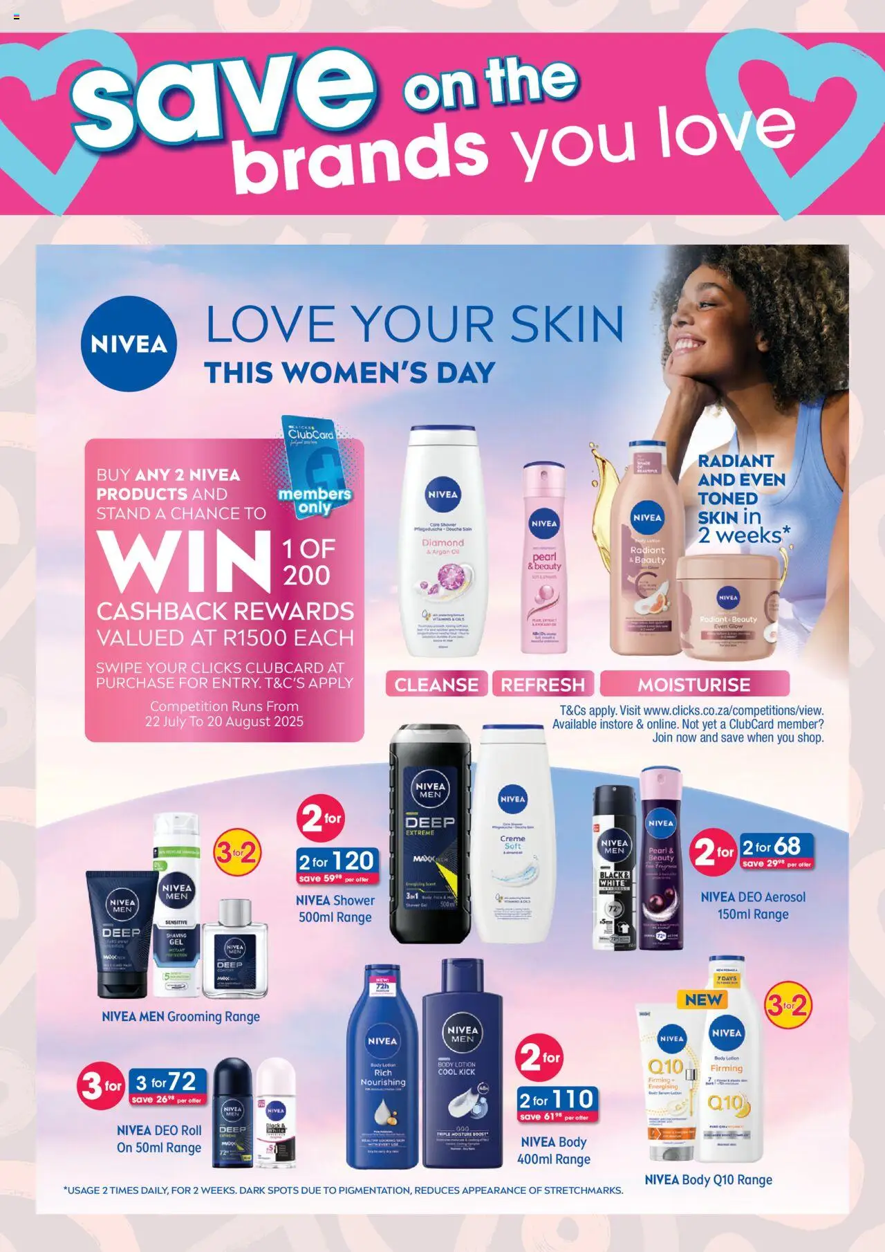 Clicks - Clubcard Magazine │ valid from 01.08.2025 | Page: 27 | Products: Serum, Shower, Oil, Lotion