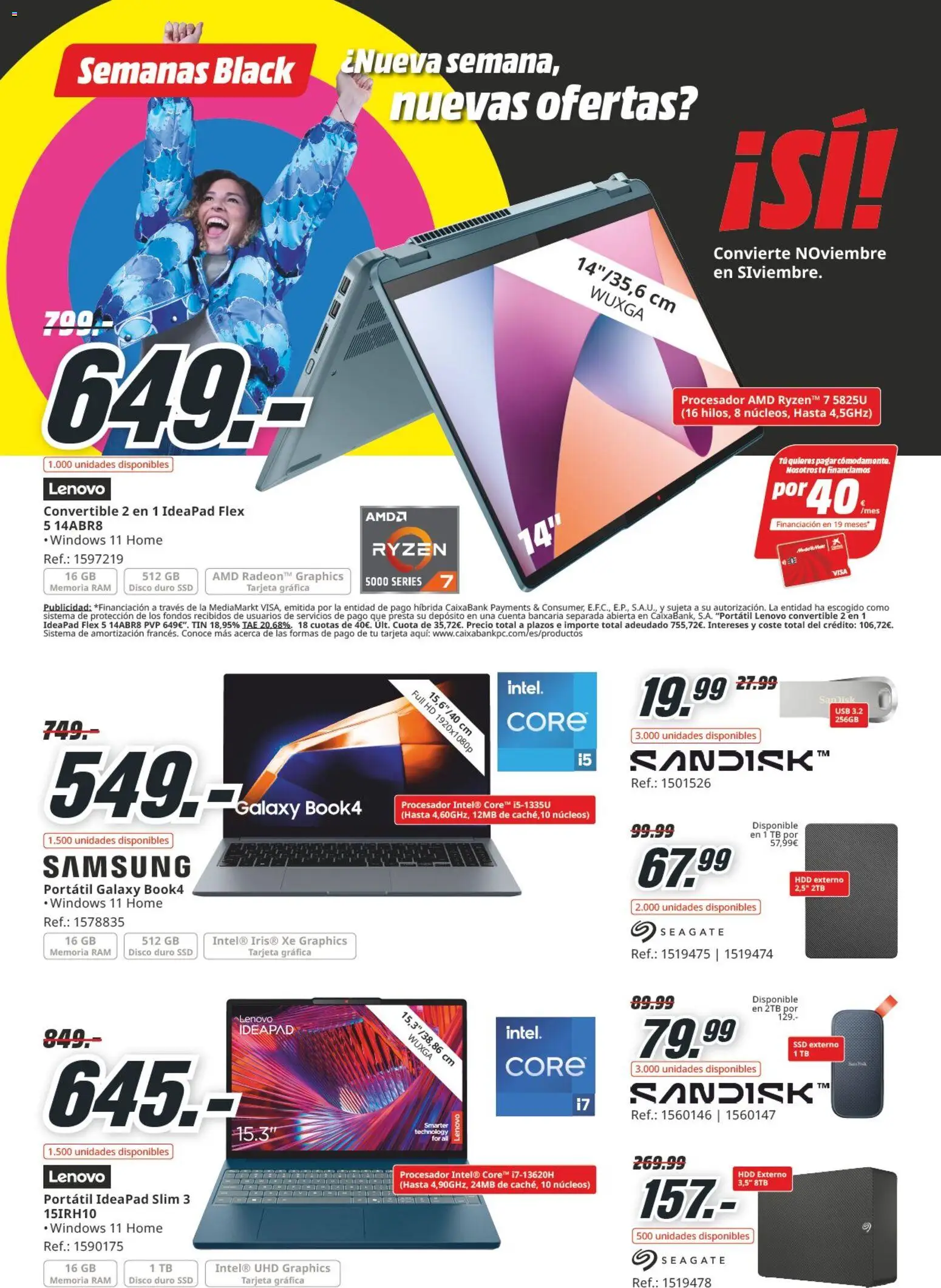 Media Markt Black Friday │ válido desde el 12.11.2025 | Página: 14 | Productos: Portátil Lenovo, Té, Disco, USB