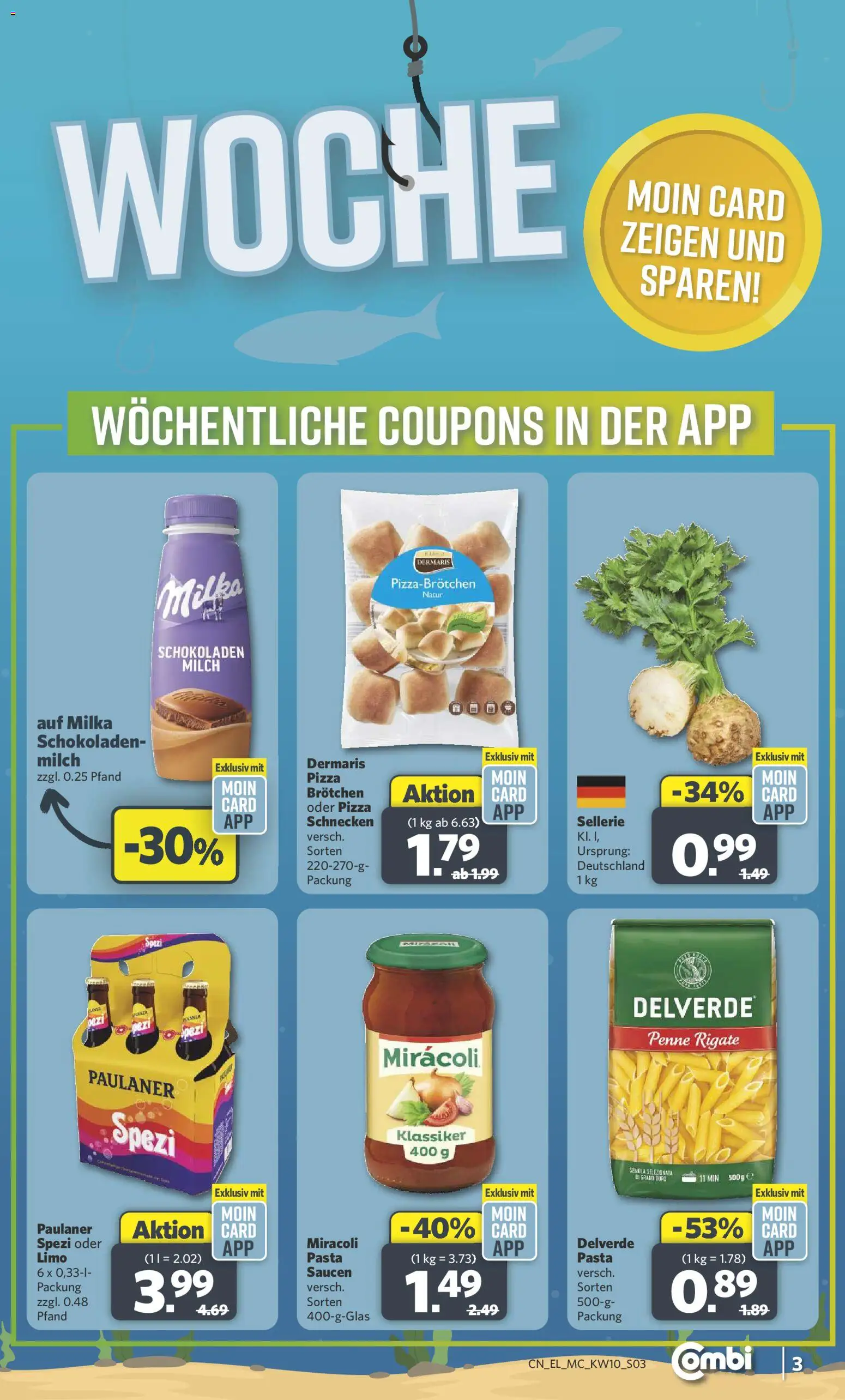 Combi Sonderangebote – gültig ab 02.03.2026 | Seite: 3 | Produkte: Milch, Paulaner spezi, Pizza, Paulaner