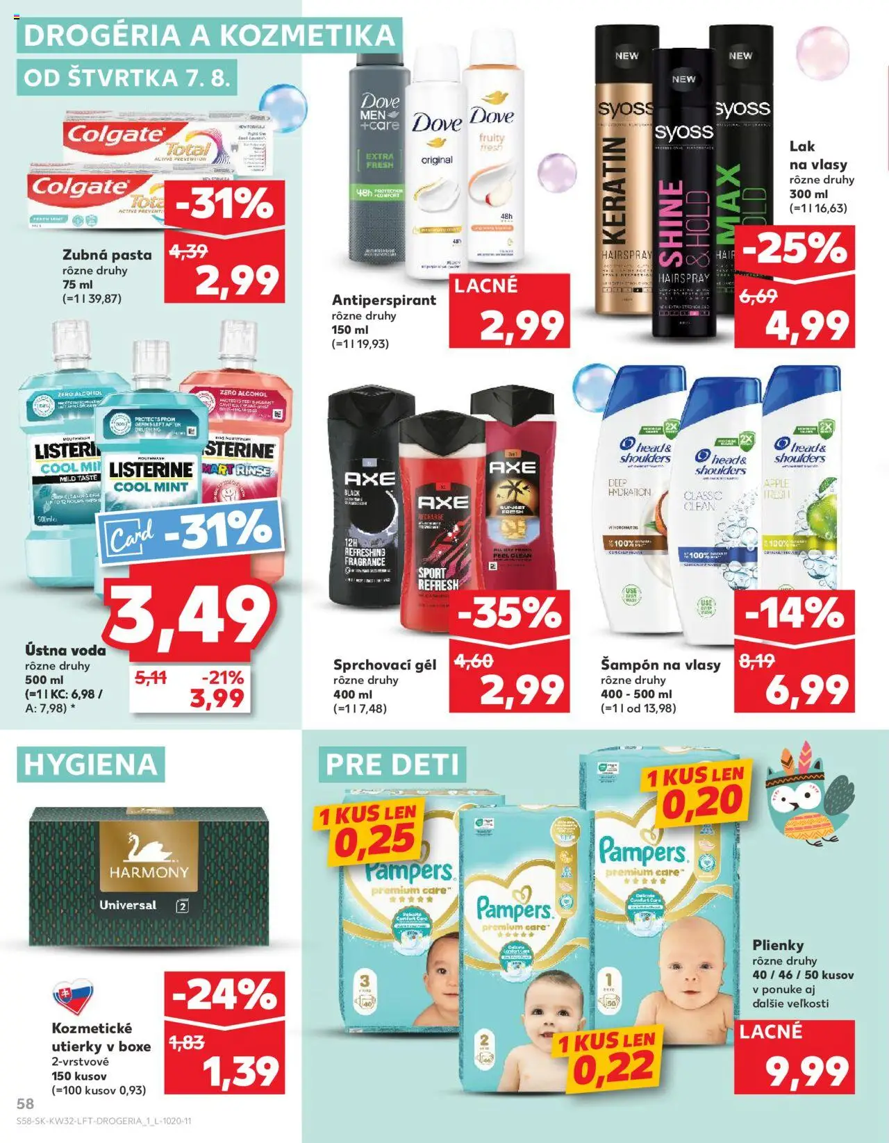 Kaufland Michalovce-Humenská │ platný od 07.08.2025 | Strana: 58 | Produkty: Listerine, Pampers Premium Care, Antiperspirant, Head & Shoulders