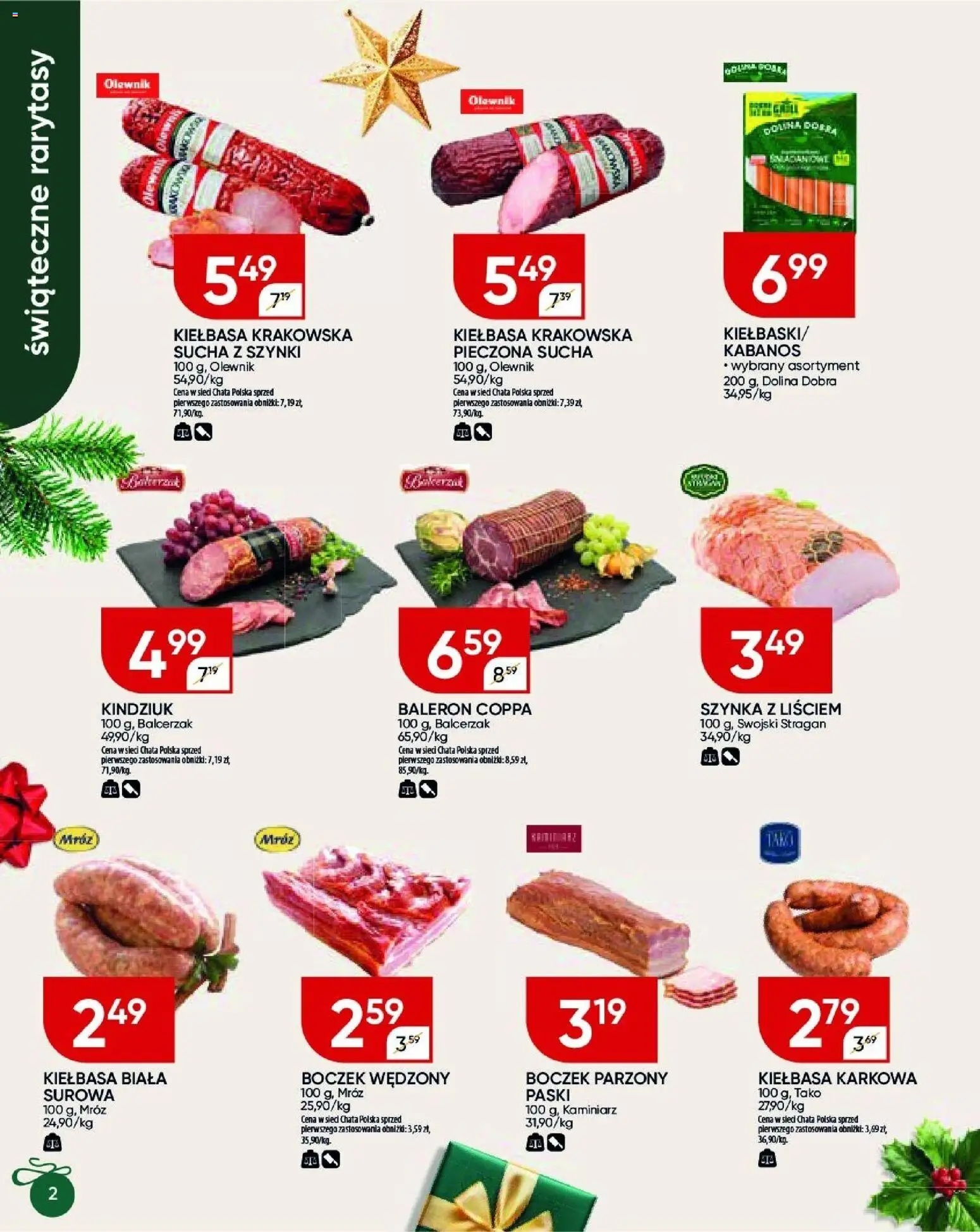 Chata Polska Gazetka od 18.12.2025 | Strona: 22 | Produkty: Kiełbasa, Boczek wędzony, Boczek, Boczek parzony