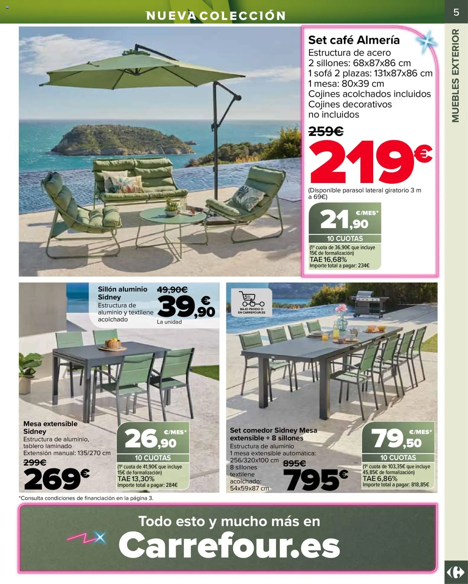 Carrefour Jardin │ válido desde el 14.04.2026 | Página: 5 | Productos: Mesa extensible, Muebles, Sofá, Sillón