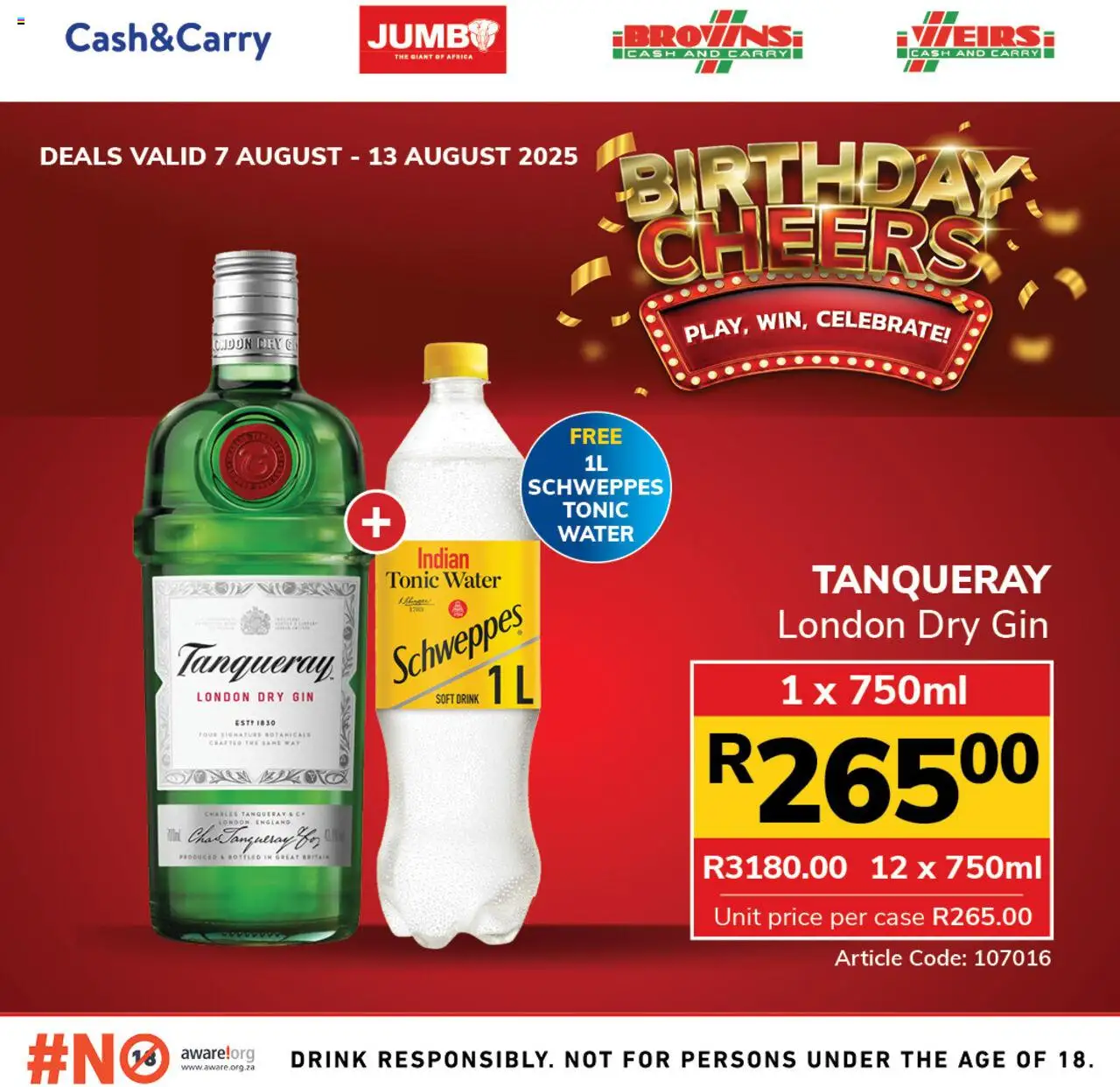Jumbo Bulk Liquor Specials │ valid from 07.08.2025 | Page: 3 | Products: Case, Tonic, Gin, Water