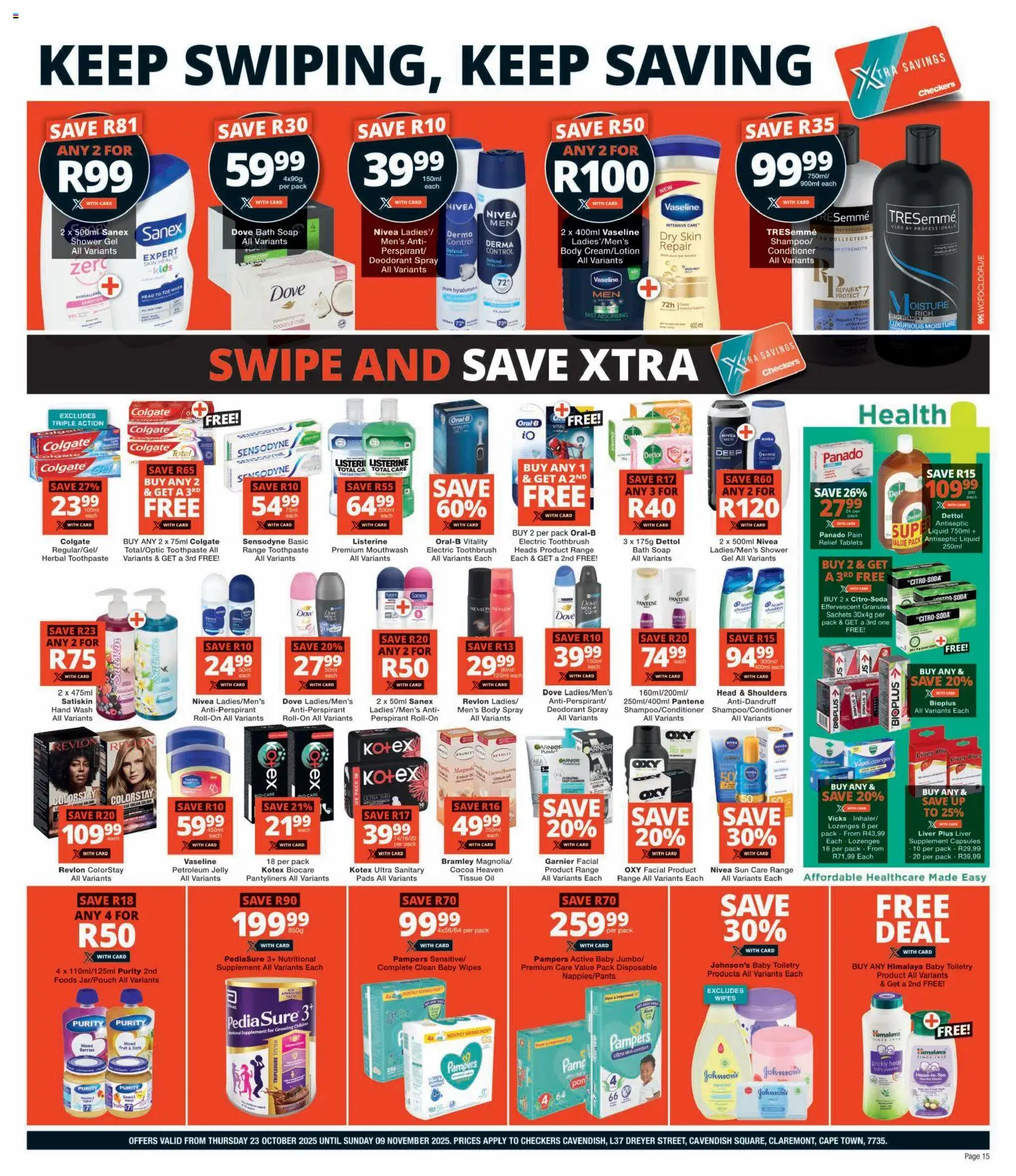 New Checkers catalogue – valid from 23.10.2025 | Page: 15 | Products: Antiseptic liquid, Oil, Fruit, Petroleum jelly