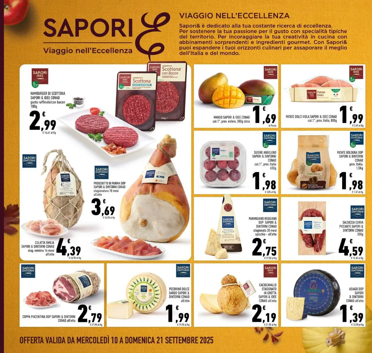 Volantino Conad del 10.09.2025 | Pagina: 8 | Prodotti: Prosciutto di Parma, Salsiccia, Susine, Parmigiano